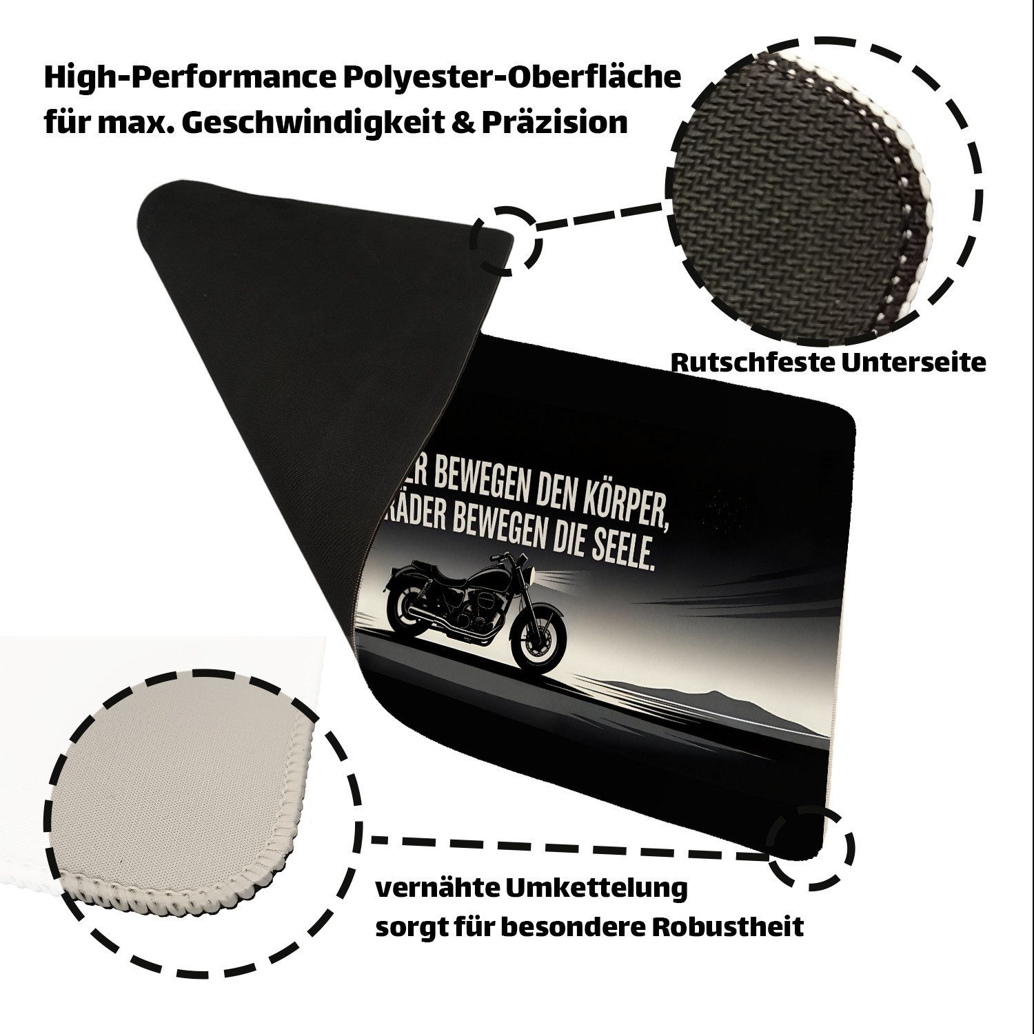 Thumbnail - speecheese Schreibtischunterlage Biker Motiv Schreibtischunterlage 69x31cm XXL Mauspad mit Spruch für