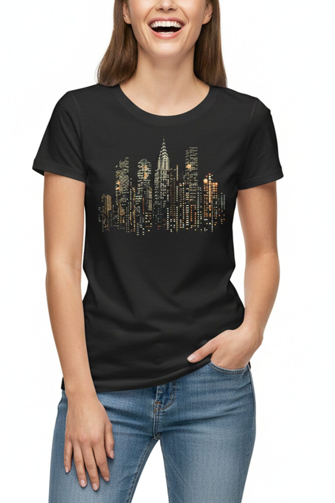MAKAYA T-Shirt USA Motiv Top für Frauen – New York Skyline im Urban Style (Schwarz, S, M, L, XL) Baumwolle