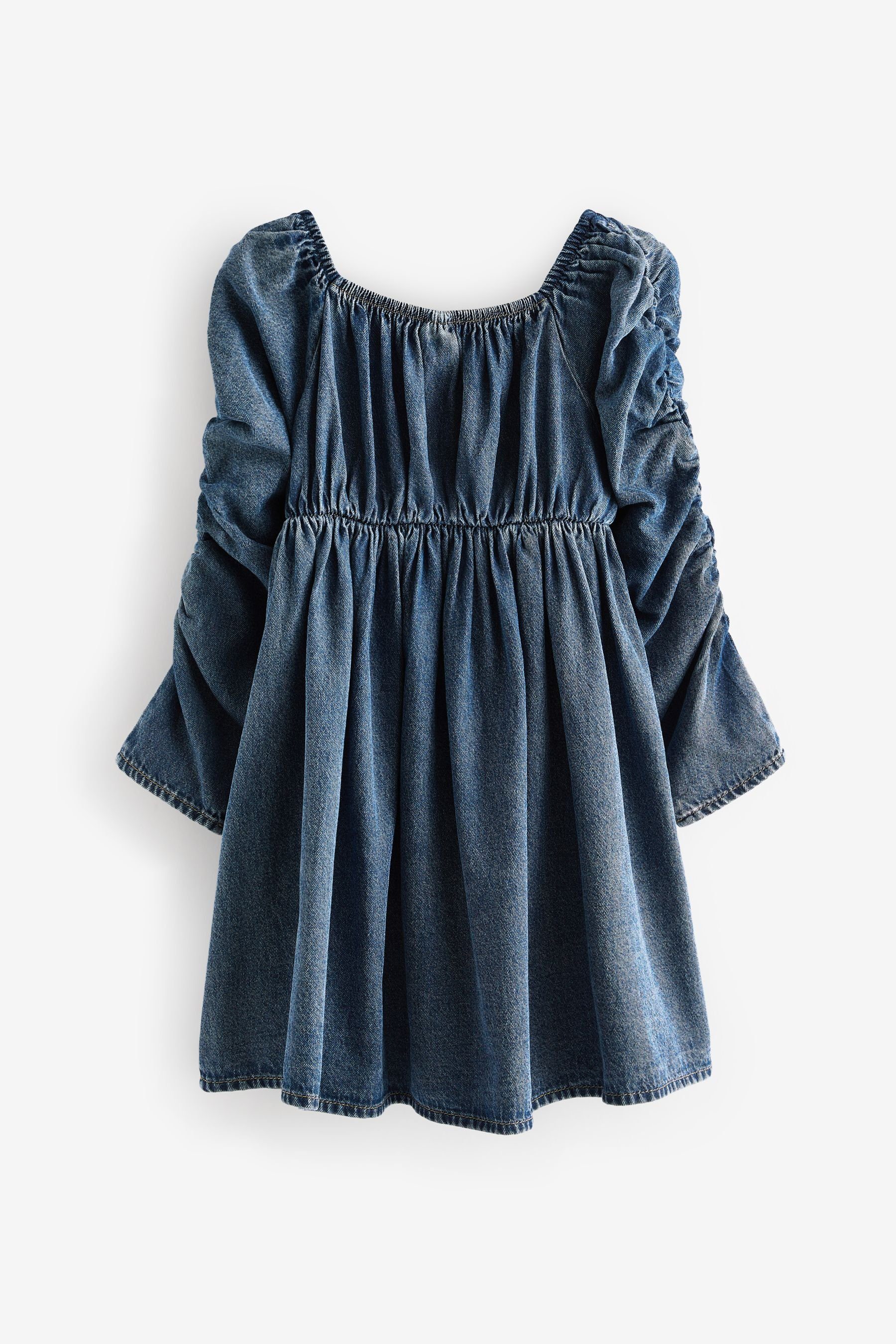Kleid Next Raffärmeln (1-tlg) Denim Blue Bedrucktes Druckkleid mit