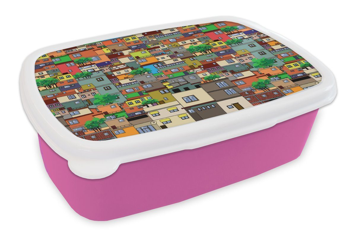MuchoWow Lunchbox Patterns - rosa Kinder, Zentangle, Gebäude Brotdose Mädchen, Brotbox Kunststoff, Kunststoff (2-tlg), Snackbox, Erwachsene, für 