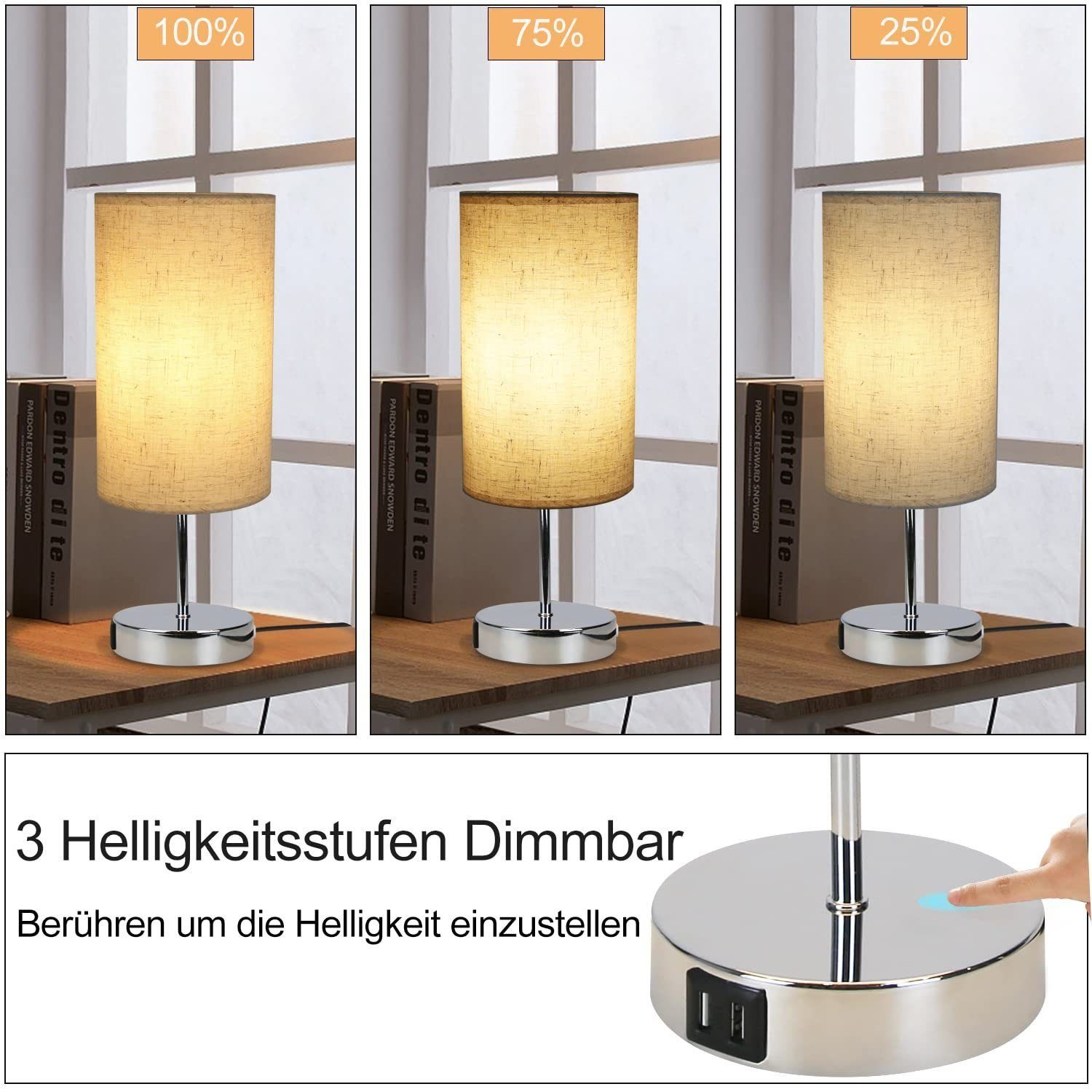 Nettlife Nachttischlampe Nachttischlampe touch dimmbar mit Ladefunktion USB günstig online kaufen