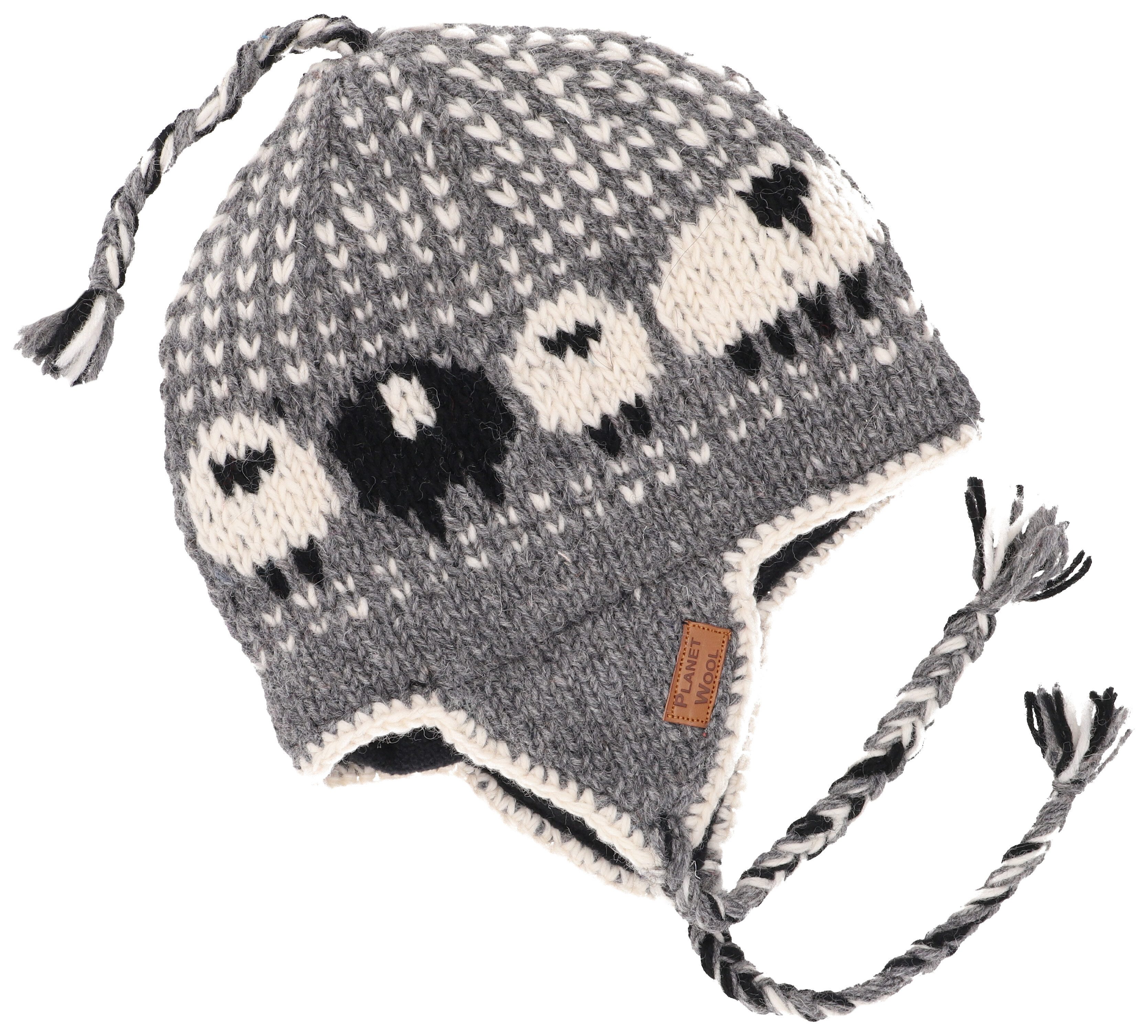 Guru-Shop Strickmütze Wollmütze mit Ohrenklappen, Norwegermütze,..
