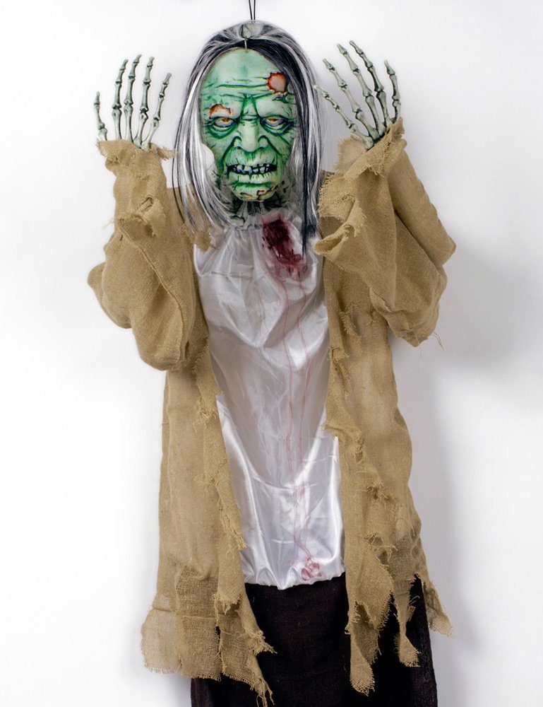 Das Kostümland Dekofigur Frankenstein Hängefigur Animiert mit leuchtenden Augen - 140x75cm, Halloween Party Dekoration