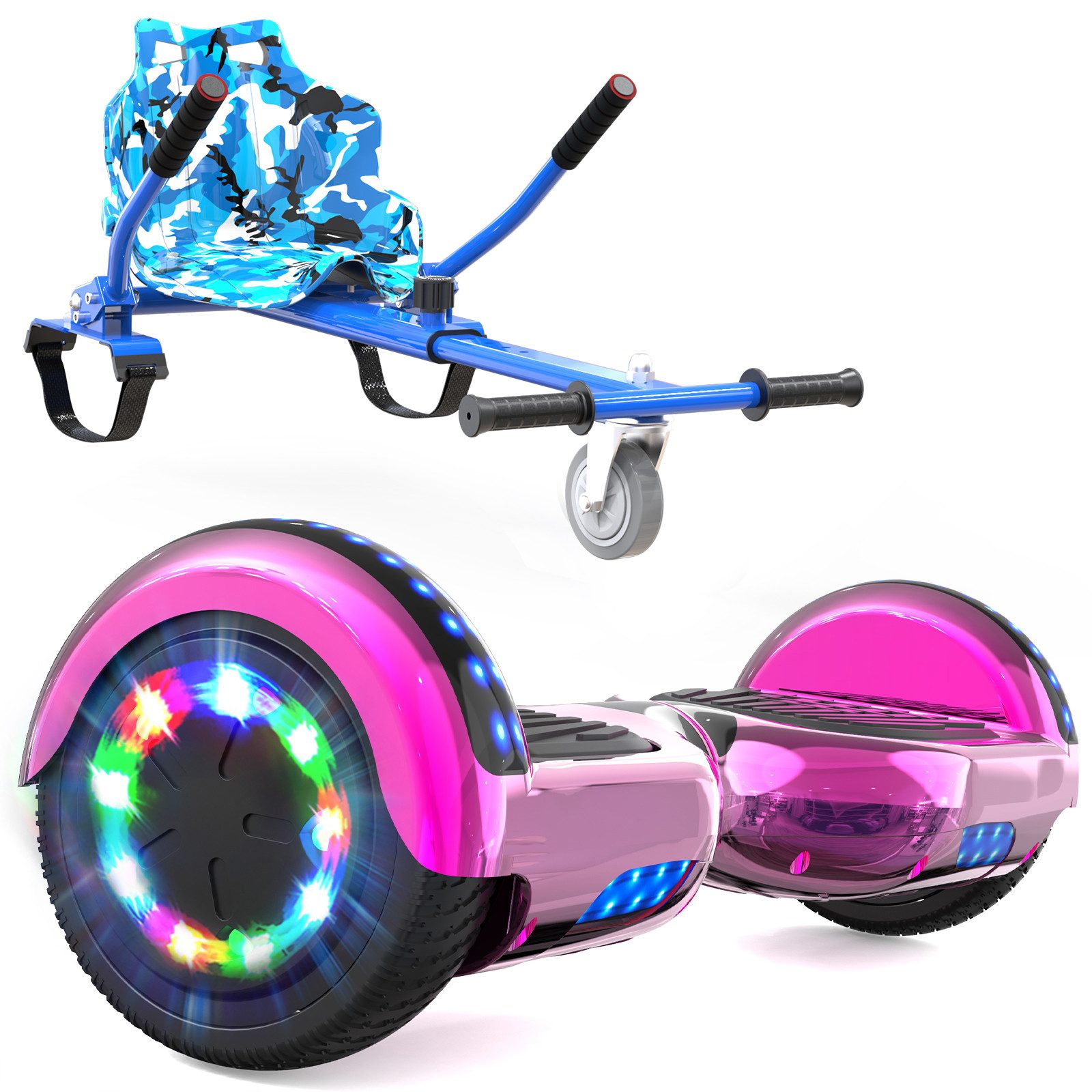 RCB Balance Scooter Kart Set, 6,5 Zoll Hoverboard mit Sitz für Kinder, Hoverboard mit Go-Kart, 120,00 W, 15 km/h, bis zu 10 km Reichweite, keine Straßenzulassung