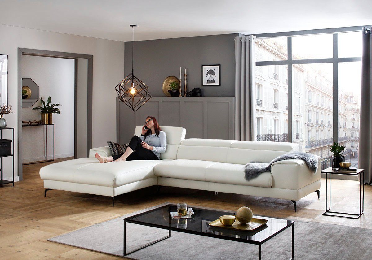 W.SCHILLIG Ecksofa piedroo, Designsofa mit tollem Sitzkomfort, bequem, L-Form, Kopfteilverstellung, wahlweise mit Sitztiefenverstellung, Breite 343cm