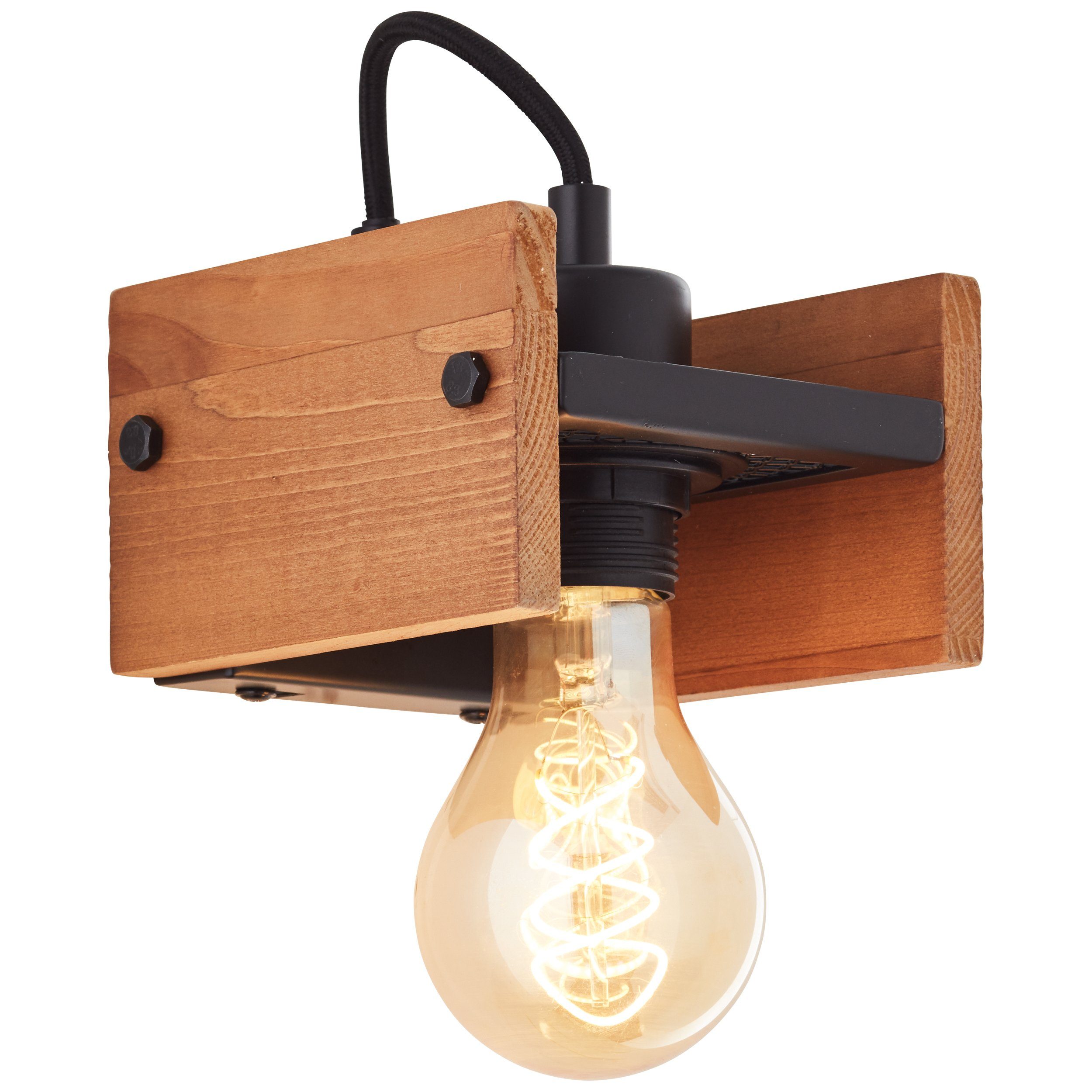Lightbox Wandleuchte, ohne Leuchtmittel, Wandlampe, 11 x 12 x 13 cm, E27, max. 42 W, Metall/Holz, schwarz/holz | Wandleuchten