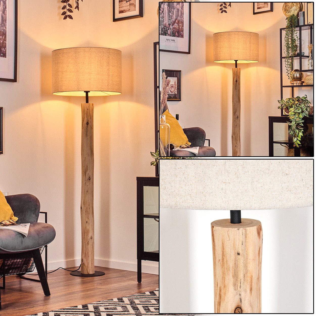 hofstein Stehlampe Stehlampe aus Holz/MetallStoff in Natur/Schwarz/Beige, o günstig online kaufen