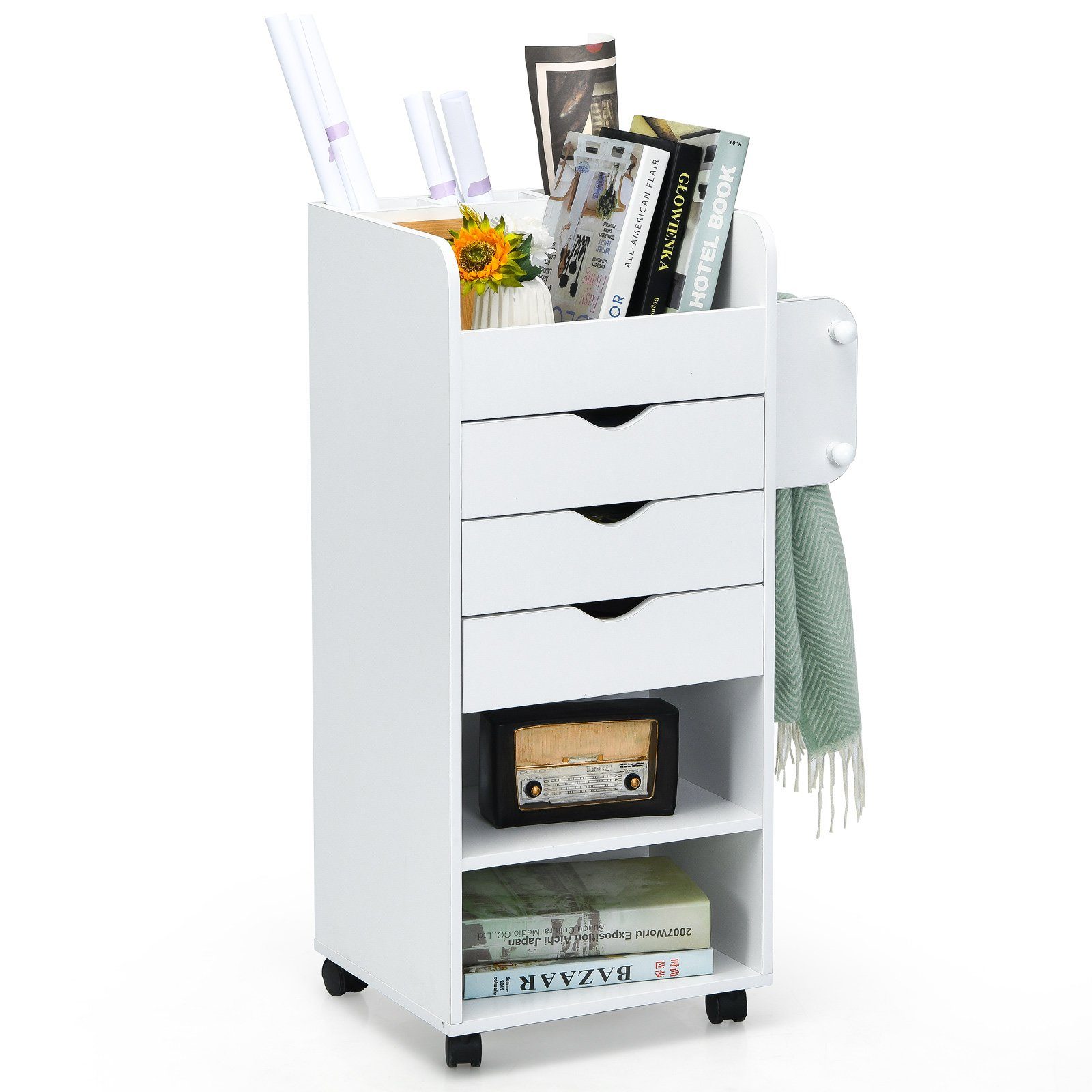 COSTWAY Rollcontainer 4 Schubladen - Büroschrank Mit Rollen Für DIN A4