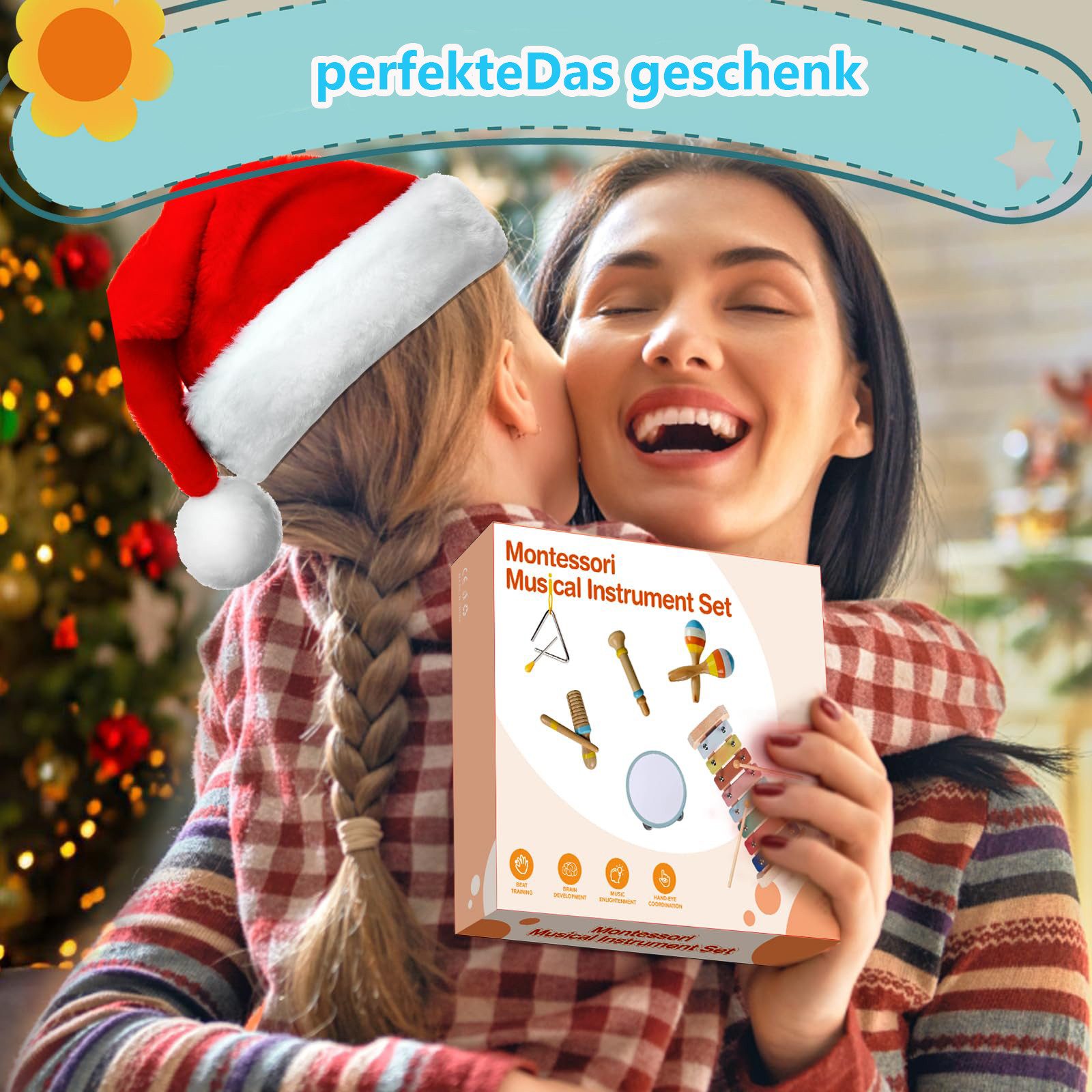 CLTYQ Lernspielzeug Baby Musikinstrumente Montessori-Holzspielzeug für Kleinkinder von 3, 6 in 1 Musikinstrumente Holzspielzeug modernem Boho-Xylophon