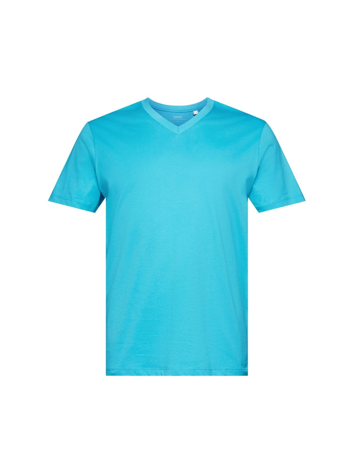 mit aus V-Ausschnitt, Esprit T-Shirt GREEN T-Shirt AQUA (1-tlg) Baumwolle Fit Slim