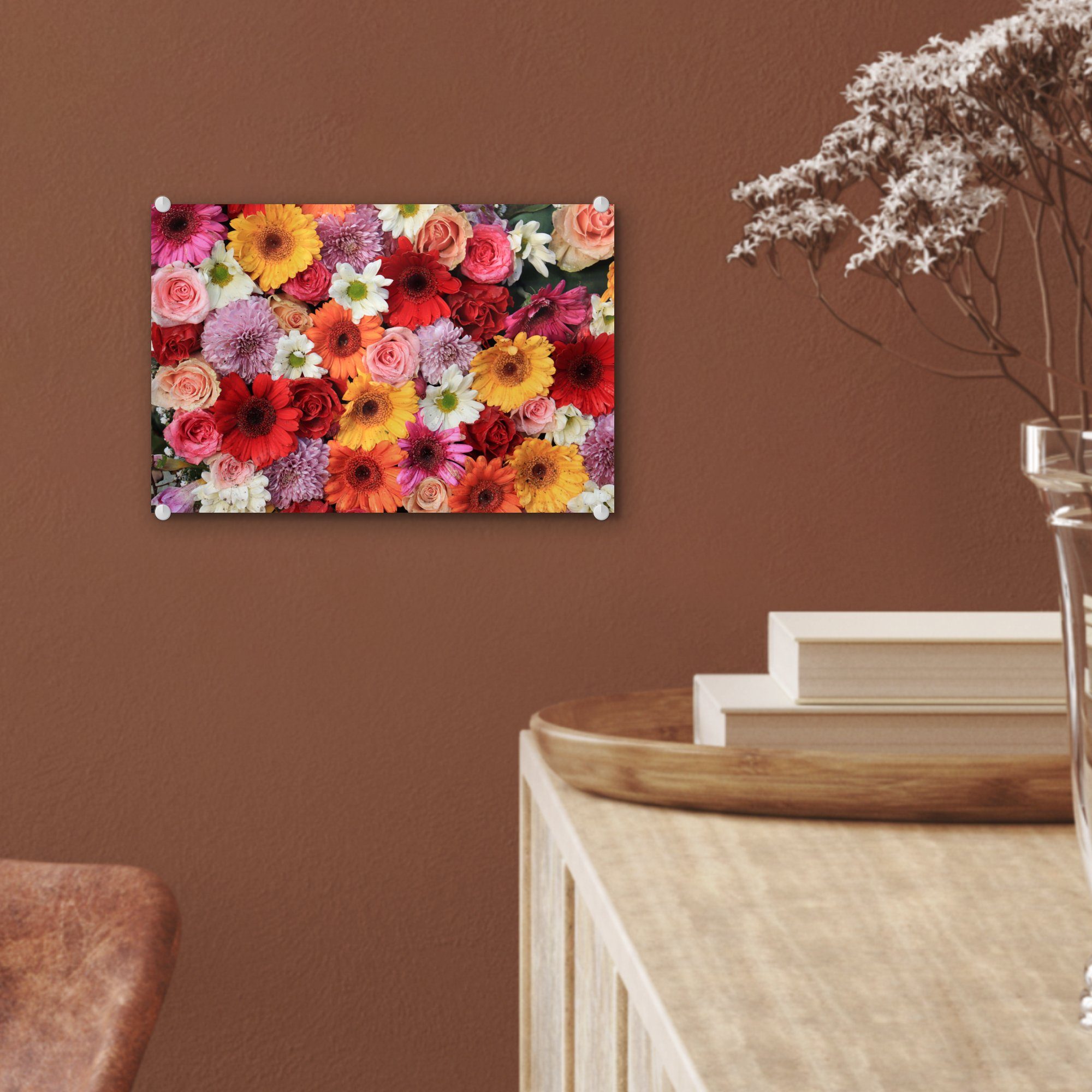 - - St), Foto - Bilder (1 auf Glas - Blumen Gerbera auf MuchoWow Glasbilder Acrylglasbild - - Wandbild Wanddekoration Rosen, Glas Farben