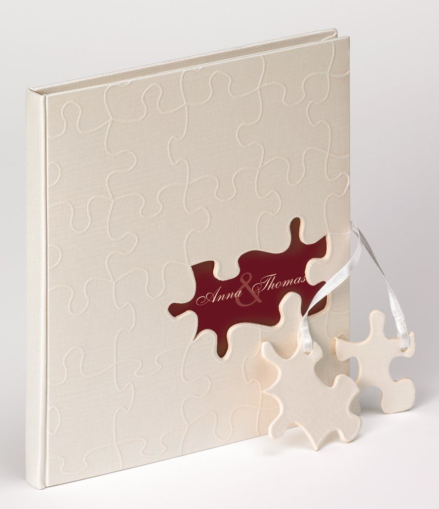 Walther Design Fotoalbum Gästebuch Puzzle, buchgebundenes Gästebuch, Leineneinband, Blindprägung