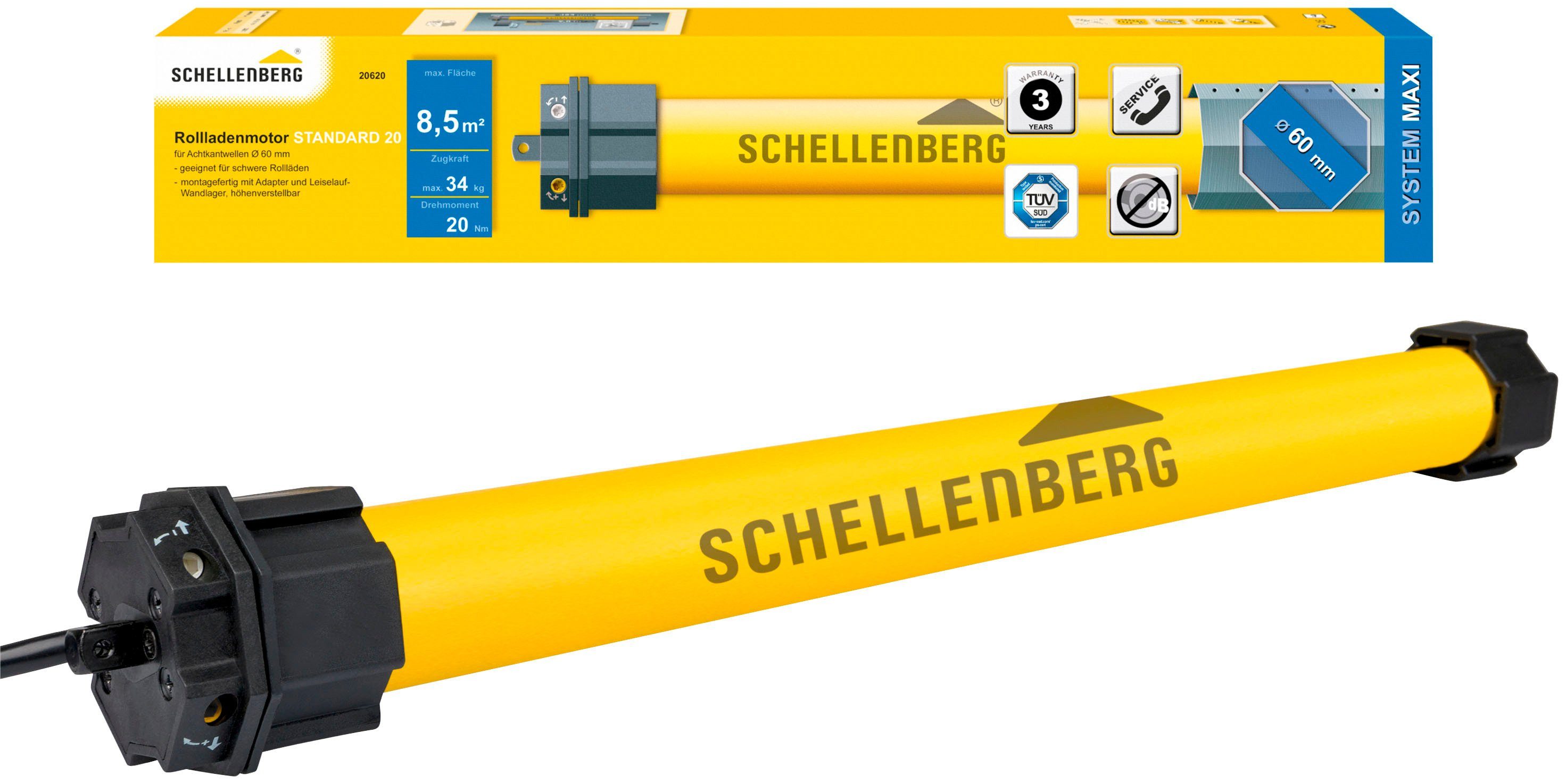 SCHELLENBERG Rollladenmotor Standard, Rohrmotor mit mechanischer Endlageneinstellung, geeignet für 60 mm Rollladenwelle, Maxi, 20 Nm, Zugkraft 34 kg