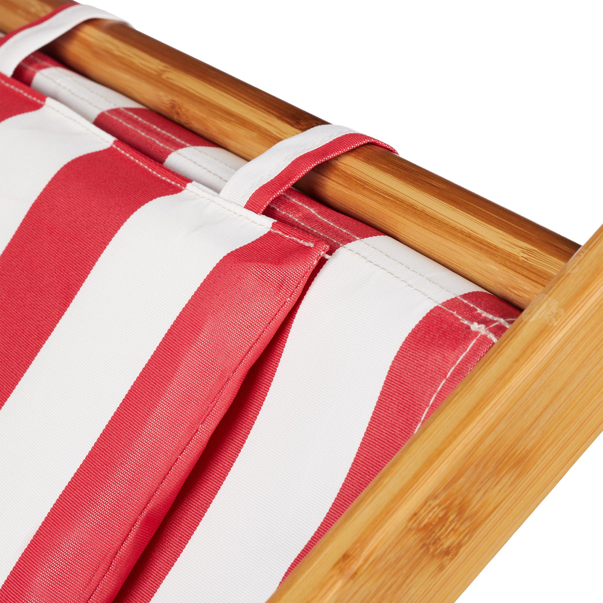 Bambus, Rot Rot-Streifen relaxdays Campingstuhl Weiß Liegestuhl 2er Set