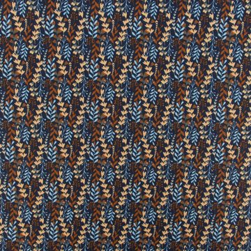 SCHÖNER LEBEN. Stoff Baumwollstoff Webware Feia Blätter Ranken blau rost beige 1,47m Breite