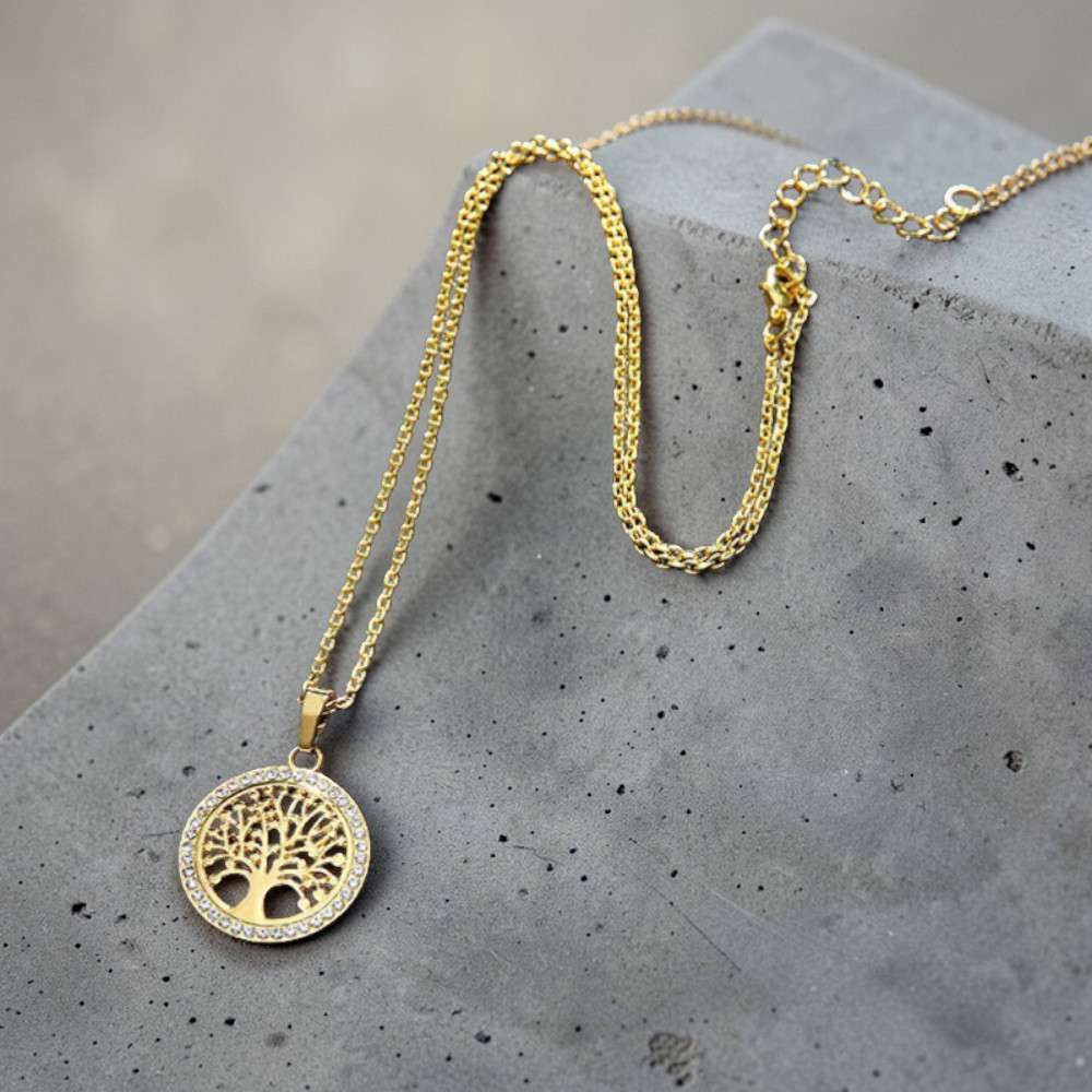 Taffstyle Kette mit Anhänger Halskette mit Lebensbaum Zirkonia Anhänger Tree of Life Schmuck (Filigrane Lebensbaum Halskette mit Kristallbesatz und verstellbare – Bild 5 von 5