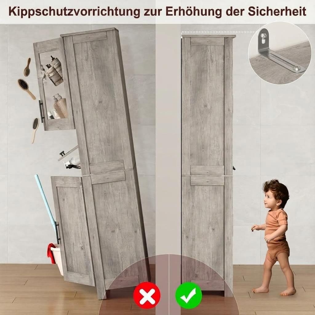 GarveeMore Küchenbuffet mit 5 Türen & 2 verstellbaren Regalen,60x30x170cm Mehrzweckschrank,Küchenschränke,für Küche und Wohnzimmer – Bild 5 von 5