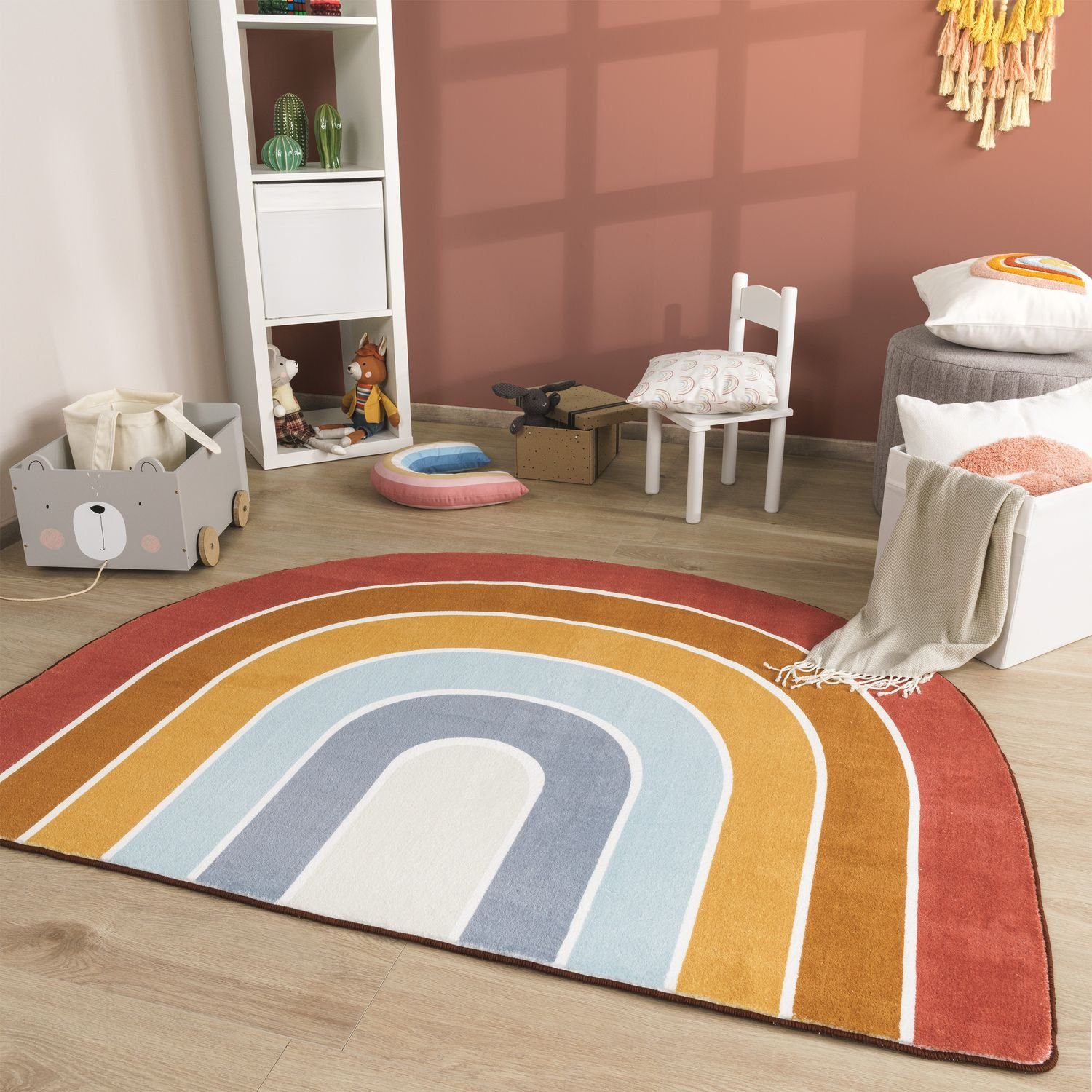 Kinderteppich Kinderzimmer Babyzimmer Teppich Rund Waschbar, TT Home, halbrund, Höhe: 12 mm