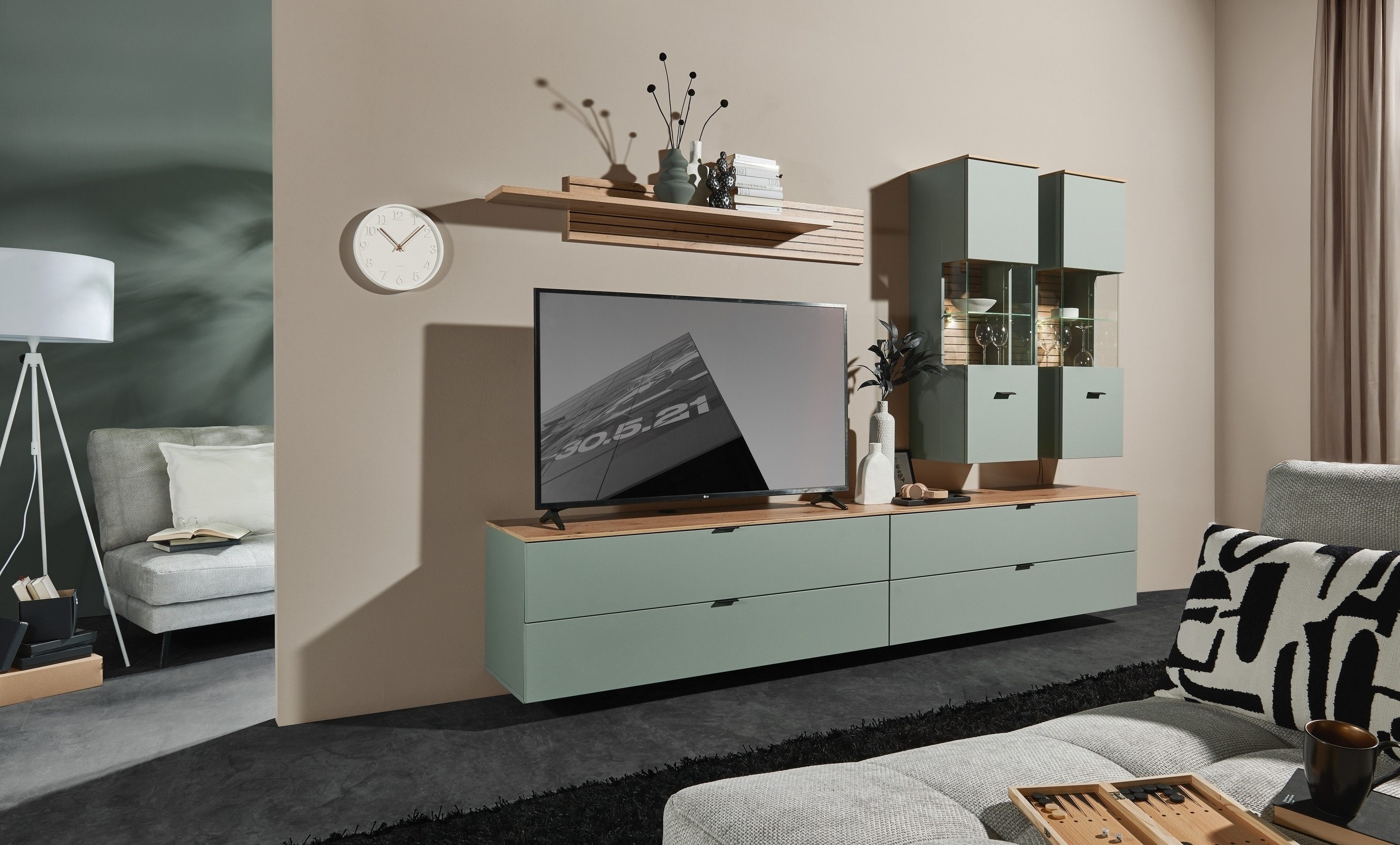 Innostyle Wandboard Ina, in Grün, Holzwerkstoff - 160x22x22cm (BxHxT)