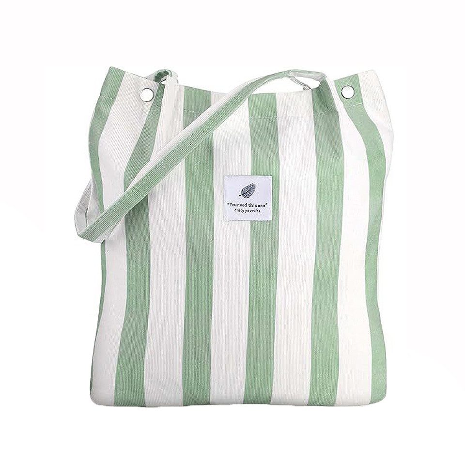 Zaewry Schultertasche Cord-Tote-Bag, gestreifte Schultertasche, Handtasche, Einkaufstasche, geeignet für Pendeln, Strand, Freizeit, Reisen und tägliches Einkaufen