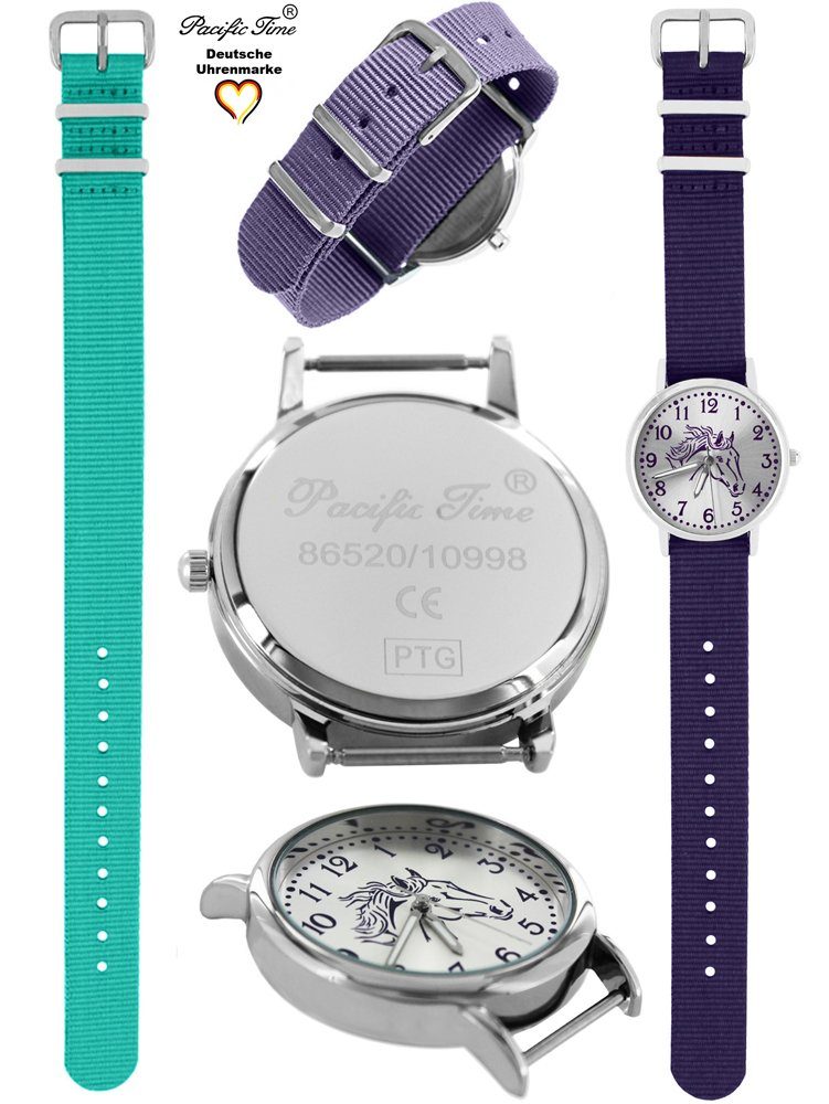 Pacific Time Quarzuhr Set Kinder Armbanduhr Pferd violett Wechselarmband, Mix und Match Design - Gratis Versand