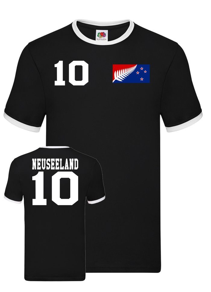 T-Shirt New Mit Brownie Kontrastnaht & Herren Trikot Fußball Neuseeland Zealand Blondie Weltmeister WM Sport