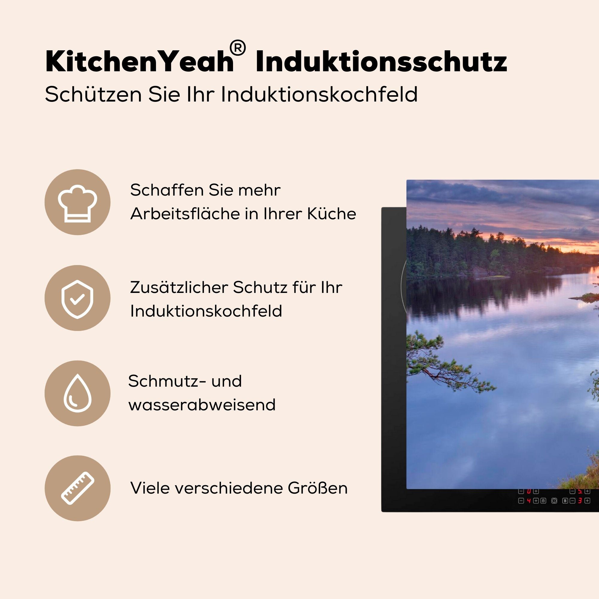 Sonnenuntergang Vinyl, die Ceranfeldabdeckung küche, für Tiveden-Nationalpark (1 Schweden, in Schutz Induktionskochfeld Herdblende-/Abdeckplatte im cm, 81x52 MuchoWow tlg),