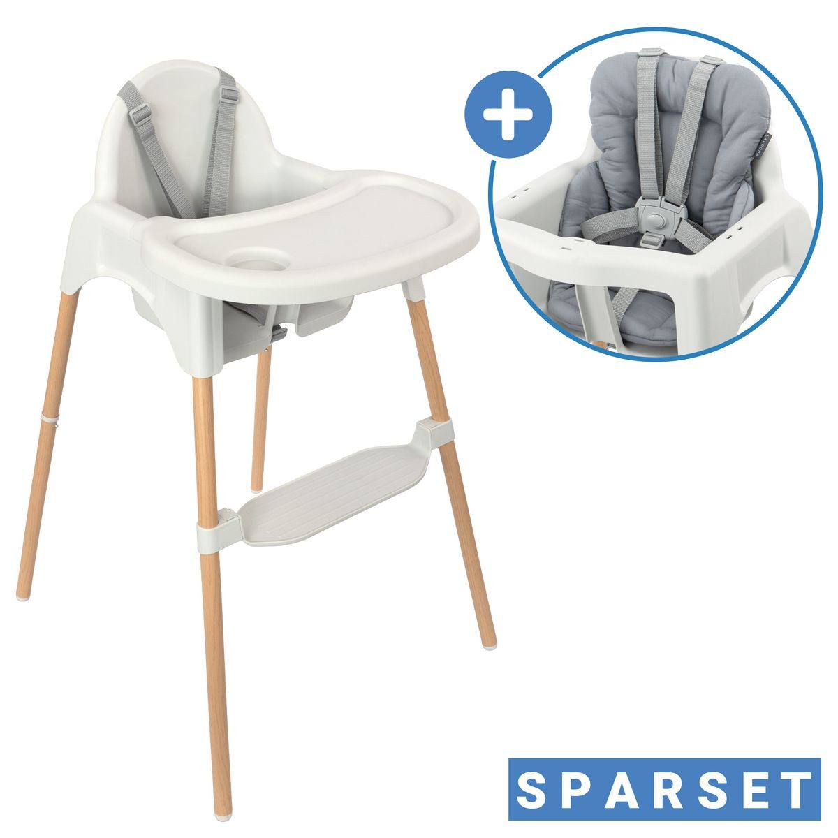 Zamboo Hochstuhl Grau, Baby Kinderhochstuhl ab 6 Monate, 3,5 kg leicht inkl. Sitzverkleinerer