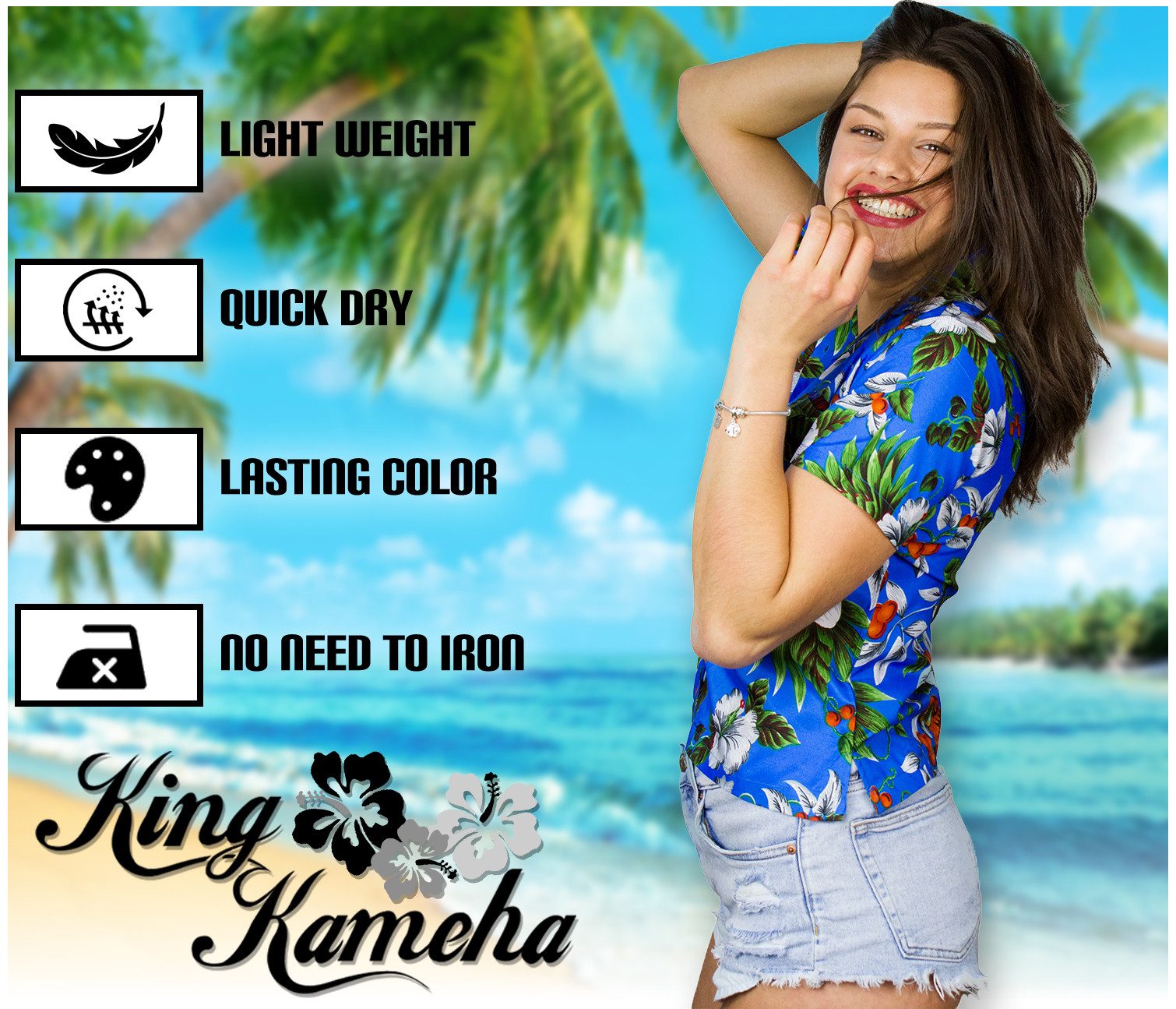 King Kameha Hawaiihemd Cherryparrot Funky Hawaiibluse Damen Kurzarm Front-Tasche Stylish