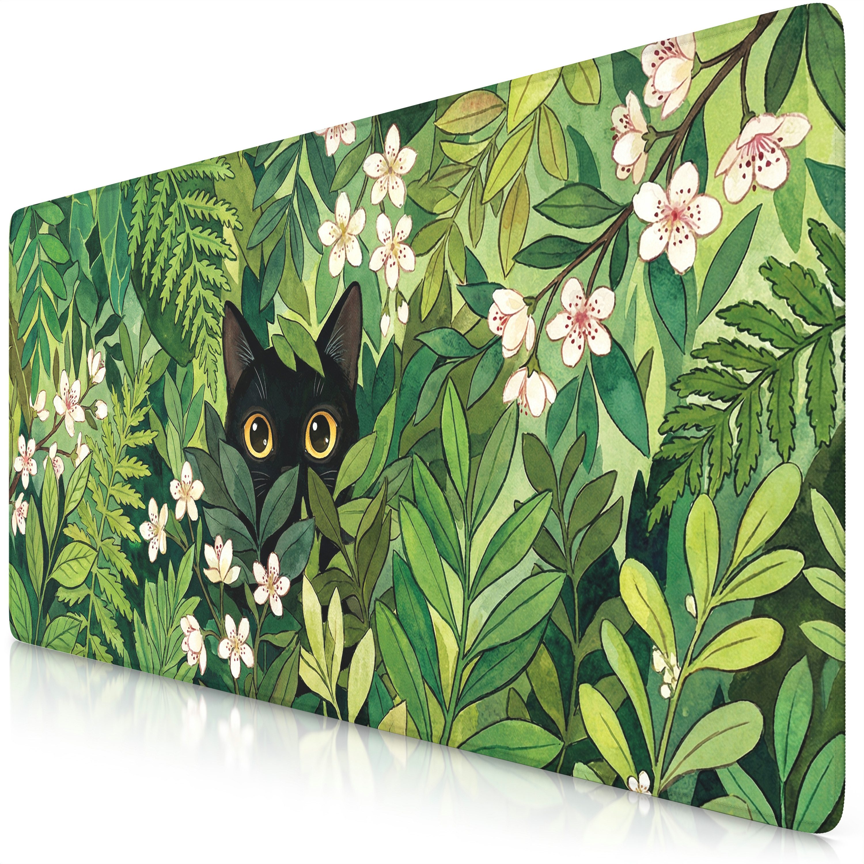 Titanwolf Gaming Mauspad XXL Mauspad 900x400, Schwarze Katze im Wald, Schreibtischunterlage (1-St), rutschfeste Rückseite, Geschwindigkeit & Präzision, wasserabweisend
