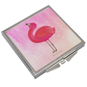 Mr. & Mrs. Panda Kosmetikspiegel Flamingo Stolz - Aquarell Pink - Geschenk, Spiegel, Selbstliebe, silb (1-St), Unwiderstehlicher Glanz