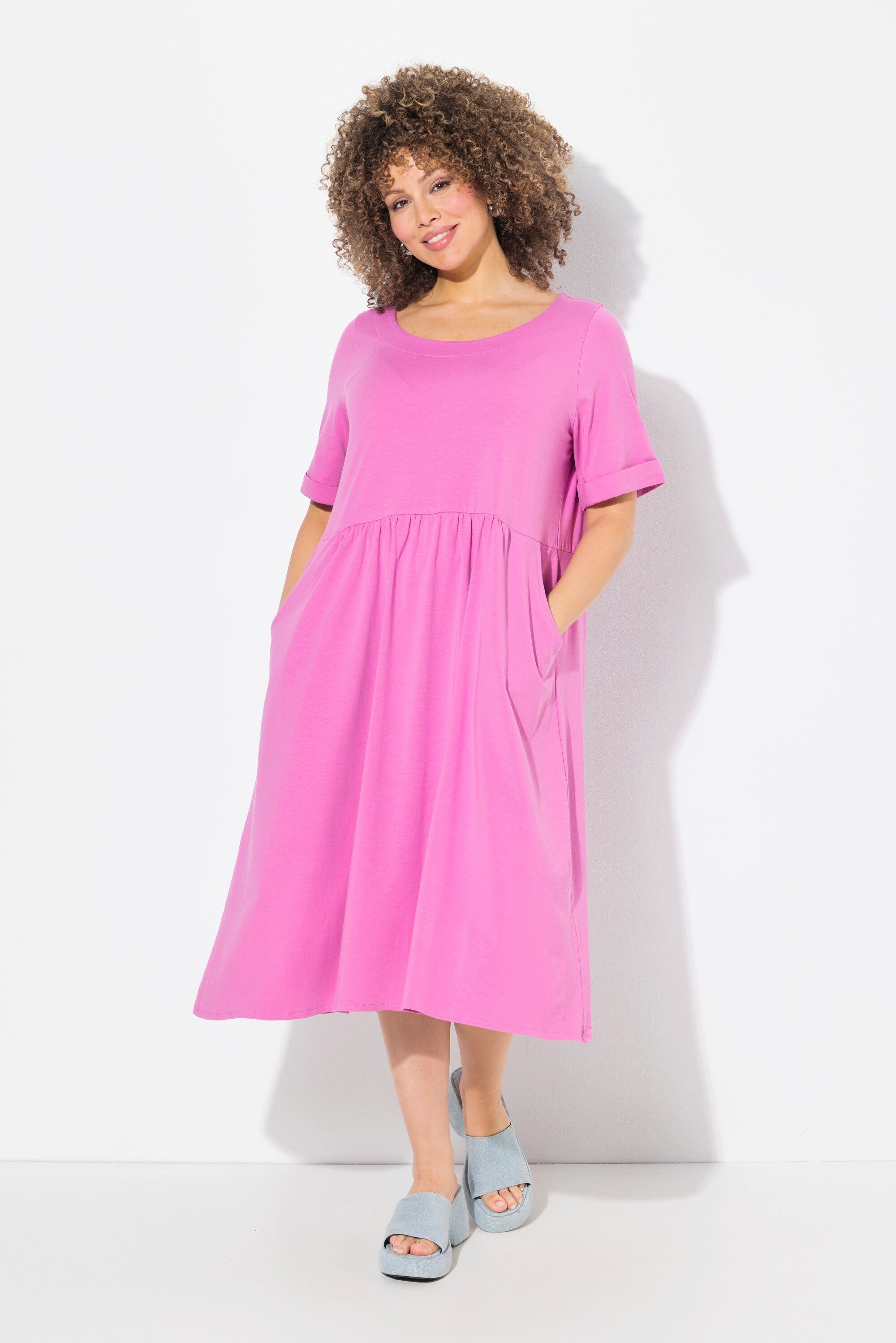 Ulla Popken Midikleid Jersey-Midikleid A-Linie Rundhals günstig online kaufen