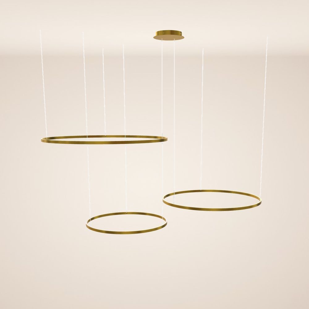 s.luce Pendelleuchte LED 3er-Ring Pendelleuchten Kombination Exzentrisch Gold, Warmweiß