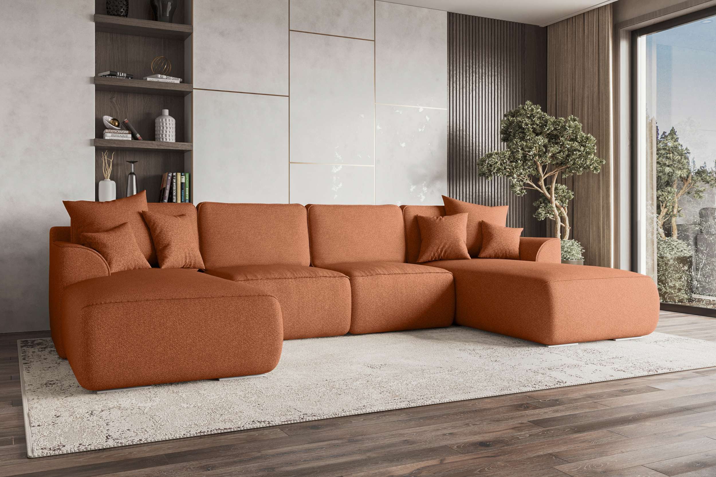 99rooms Wohnlandschaft Gusto, Sofa, U-Form, mit Schlaffunktion, mit abnehmbaren Kissen, Bezug - Strukturstoff NEVE