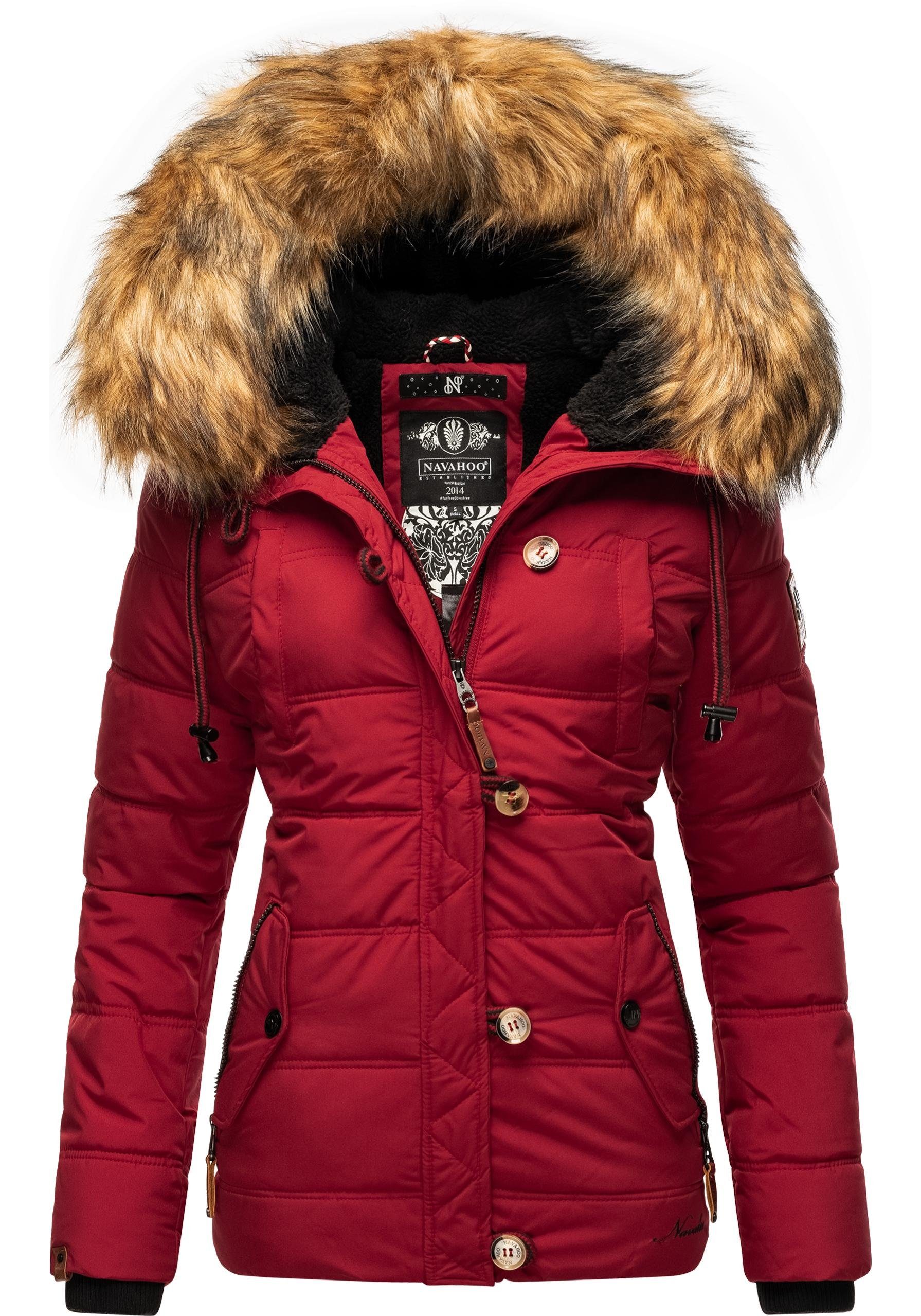 Navahoo Winterjacke Zoja stylische Steppjacke Kapuze blutrot mit Kunstpelz