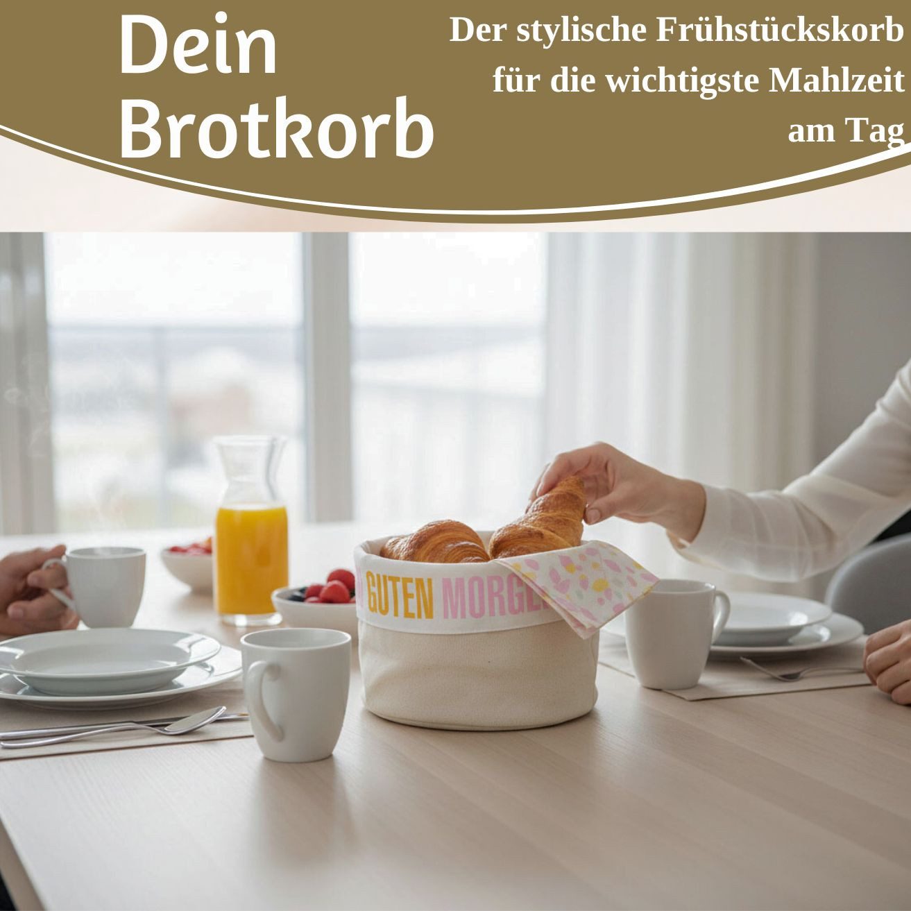 LS-LebenStil Brotkorb Brotkorb Stoffkörbchen Guten Morgen 100% Baumwolle Brotkörbchen, Baumwolle, (Frühstückskorb mit Spruch Stoff Brötchenkorb Brotaufbewahrung – Bild 5 von 5