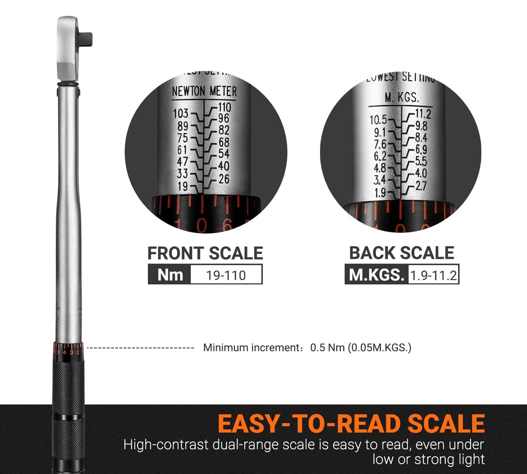 TACKLIFE Drehmomentschlüssel, 3/8" Drive Klick Set 13.6-108.5Nm, +/- 4% – Bild 4 von 5