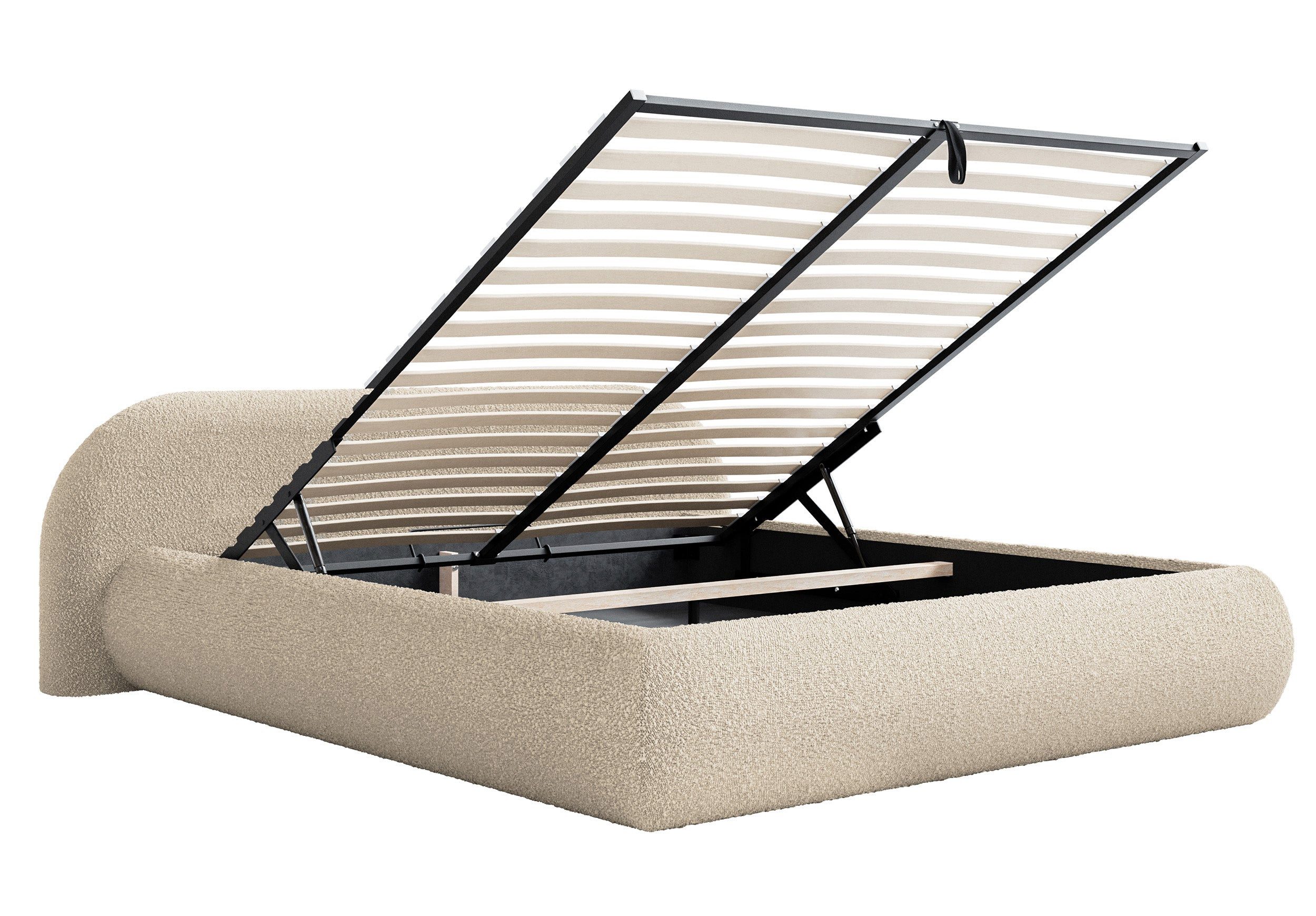 Selsey Polsterbett SHELS LOW, mit Stauraum, Lattenrost, Kopfteil und Bouclé, 140, 160, 180 cm