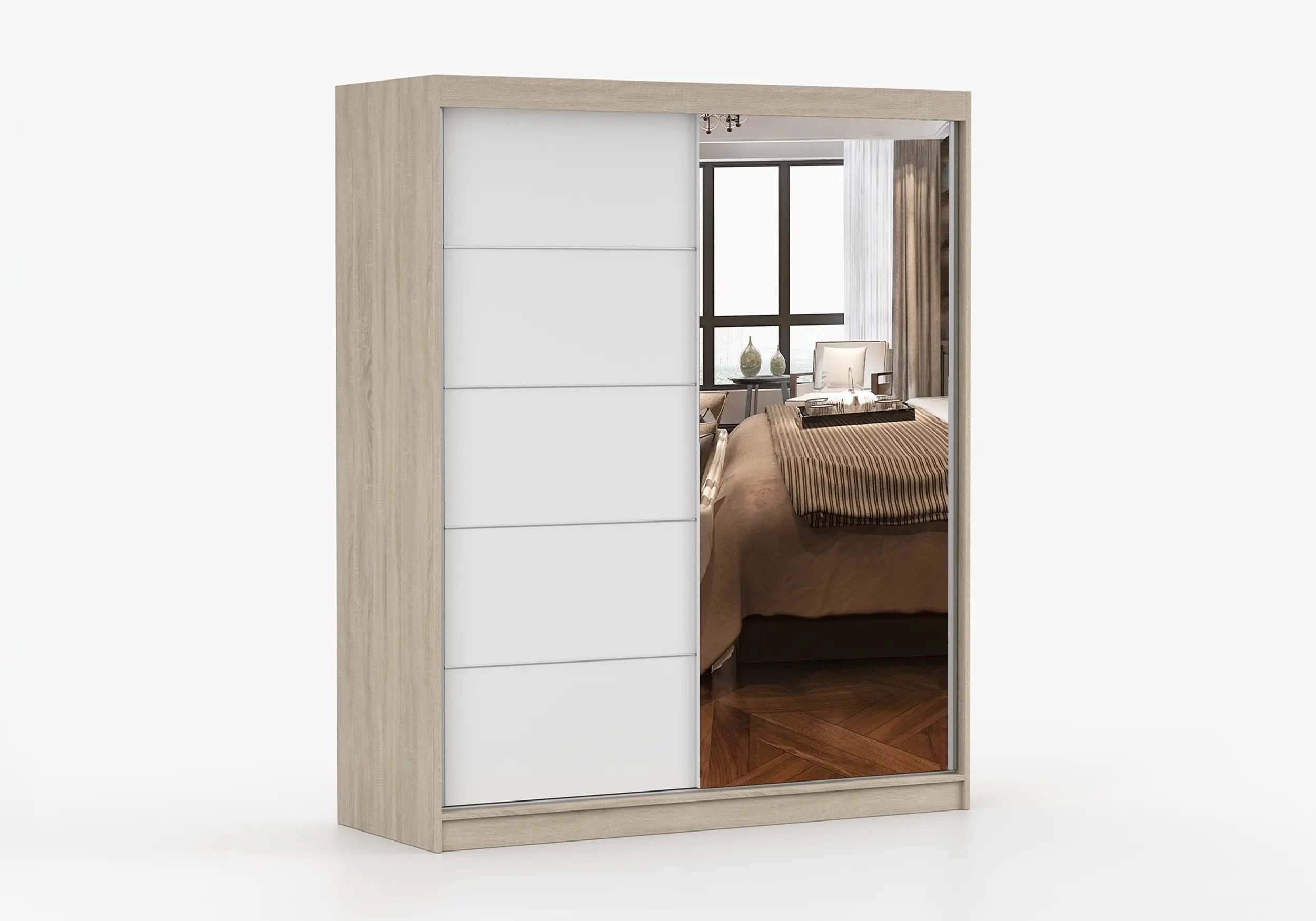 imoebel24 Schwebetürenschrank BONO 05 160 cm - Sonoma / Weiss günstig online kaufen