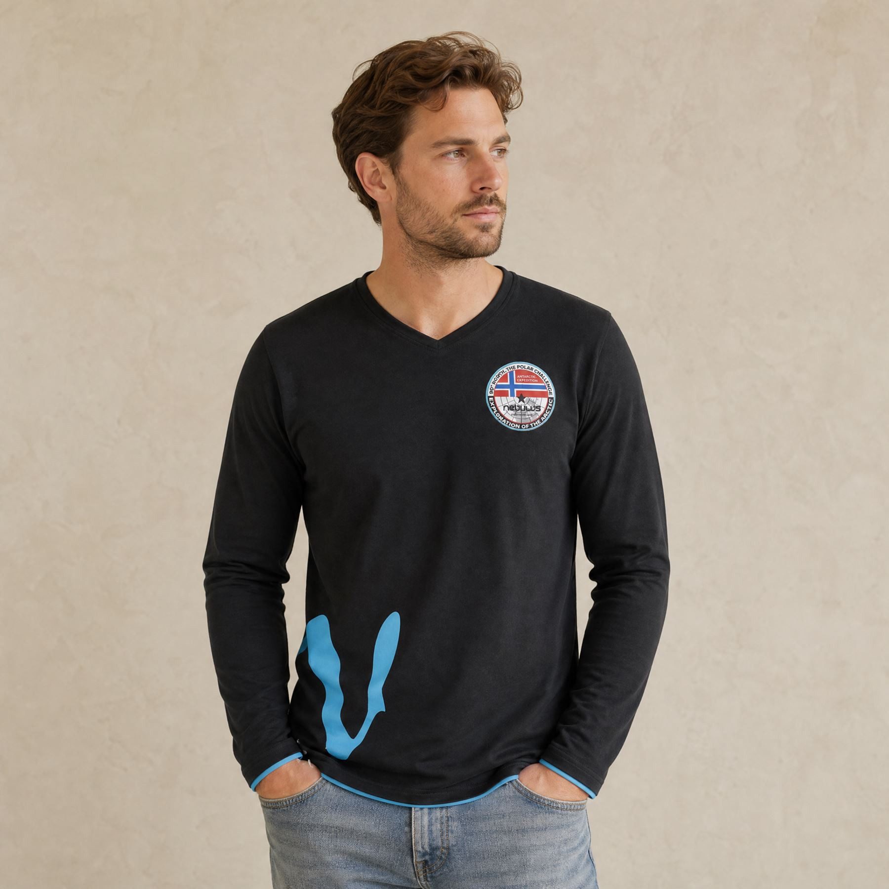 Nebulus Langarmshirt VEIT, P5373 - Herren, schwarz-türkis, XXL