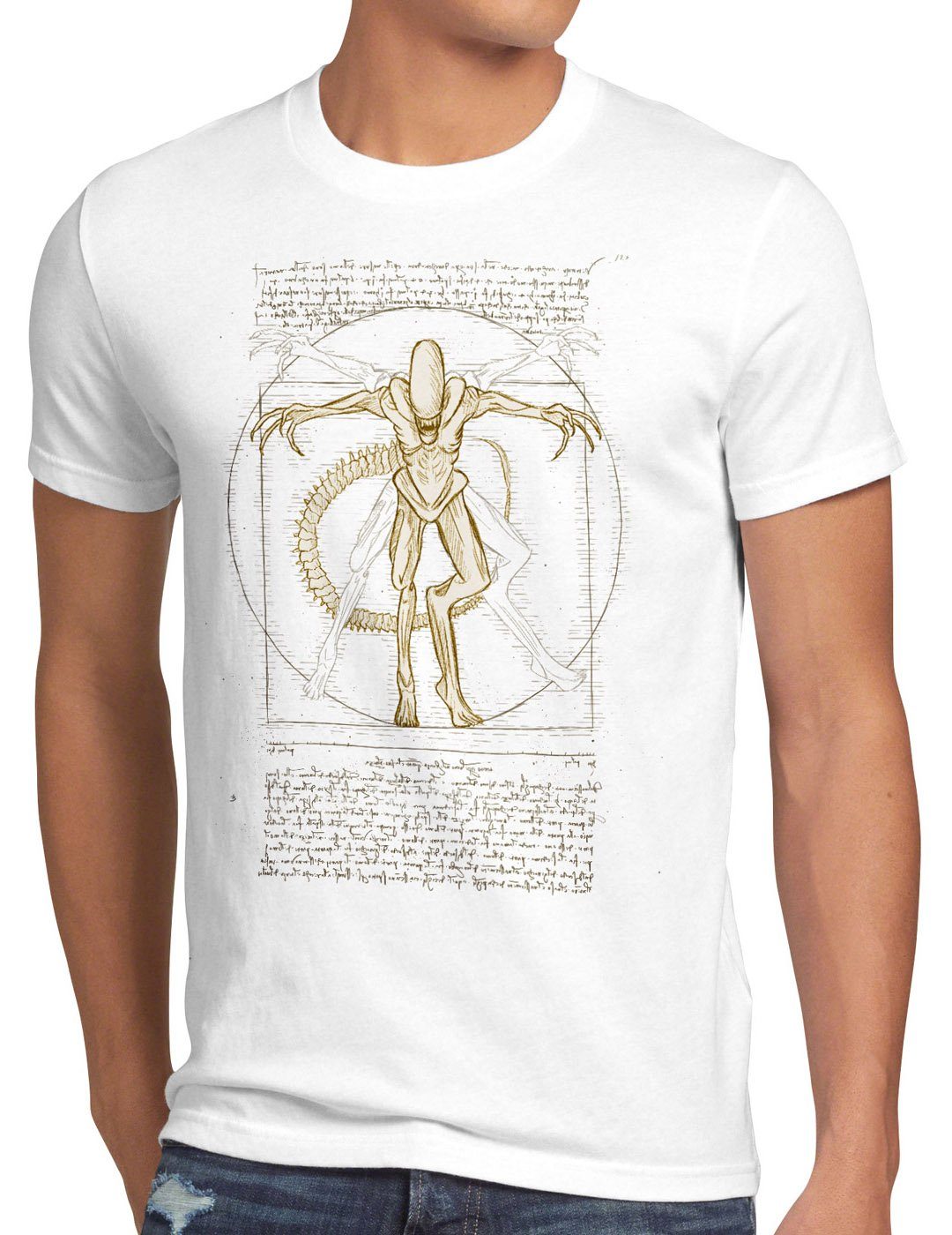 style3 Print-Shirt Herren T-Shirt Vitruvianischer Xenomorph ripley kino alien weiß