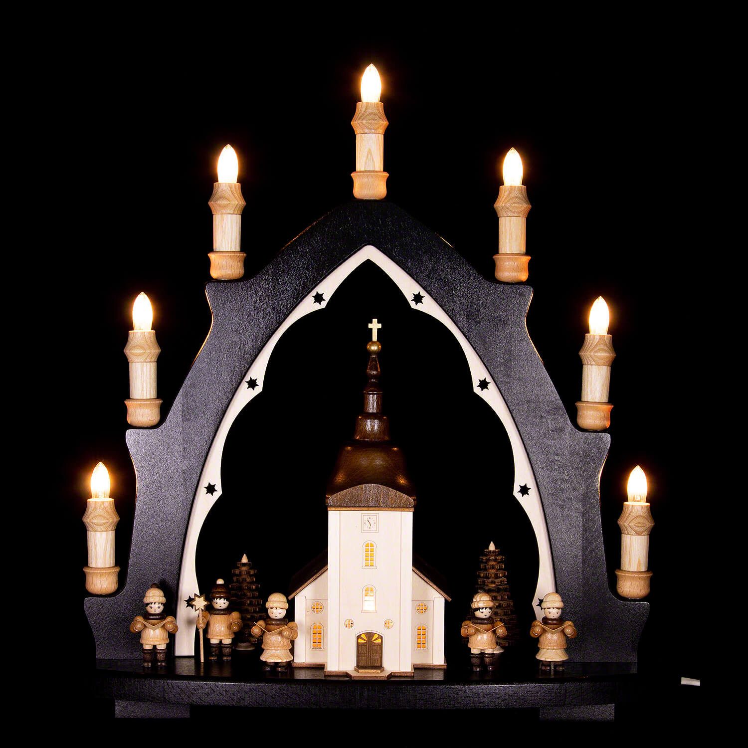 Schwibbogen Schwibbogen Dorfkirche mit Sternsängern (43x42cm) von Kunstgewerbe Len