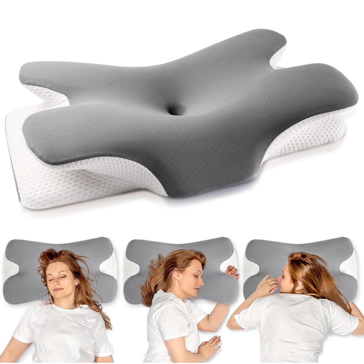 Simloveve Nackenstützkissen Seitenschläferkissen,Orthopädisches Kissen, Füllung: Memory Foam, Rückenschläfer, Seitenschläfer, Bauchschläfer, kopfkissen nackenschmerzen, Nackenstutzkissen-Set, Allergikerfreundlich, Höheneinstellbar, Waschbar, Antischnarchkissen für Erwachsene (66*36*9/11CM)