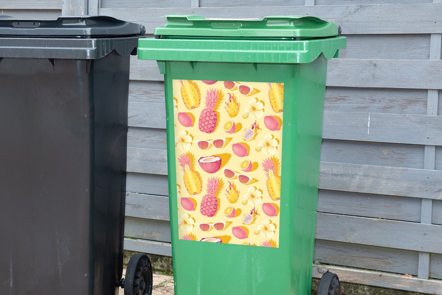 - Ananas (1 Container, St), - - Sommer Sticker, Abfalbehälter Mülltonne, MuchoWow Wandsticker Sonnenbrille Mülleimer-aufkleber, Gelb