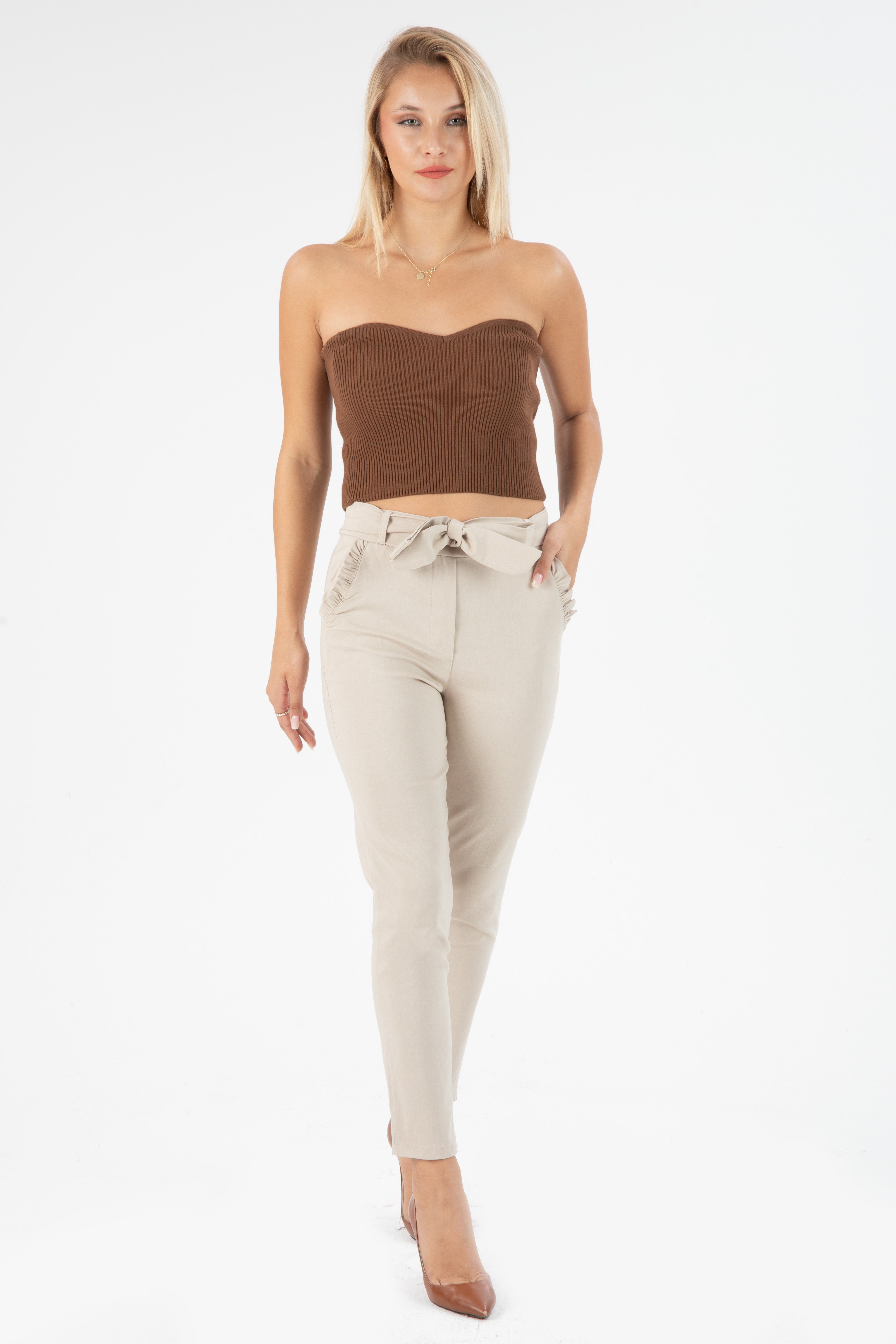 Kendindza Collection Stretch-Hose Stretch Damen Hose elegant Schleife High günstig online kaufen