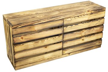 Kistenkolli Altes Land Allzweckkiste Sitzbank geflammt mit Sitzfläche aus dicken Holzplanken geflammt mit