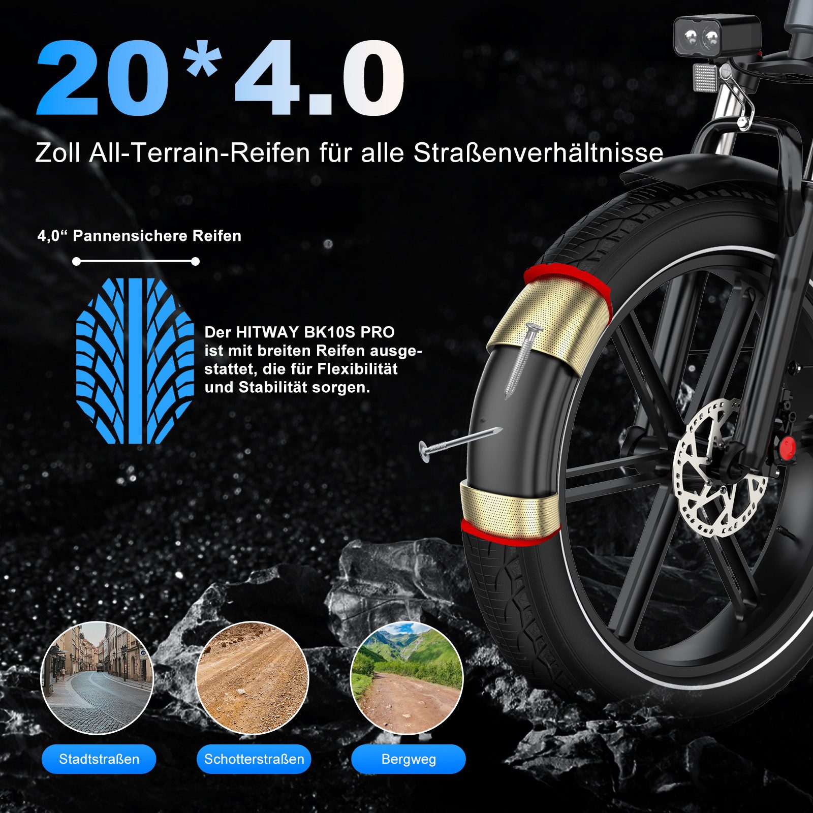HITWAY E-Bike Mountainbike BK10S 20*4,0 zoll E-Faltrad mit Samsung-Akku max. 70-120km, 7 Gang shimano shimano Schaltwerk, Kettenschaltung, Heckmotor, 720 Wh, mit Doppelte Stoßdämpfung, hydraulische Bremsen, APP-Funktion