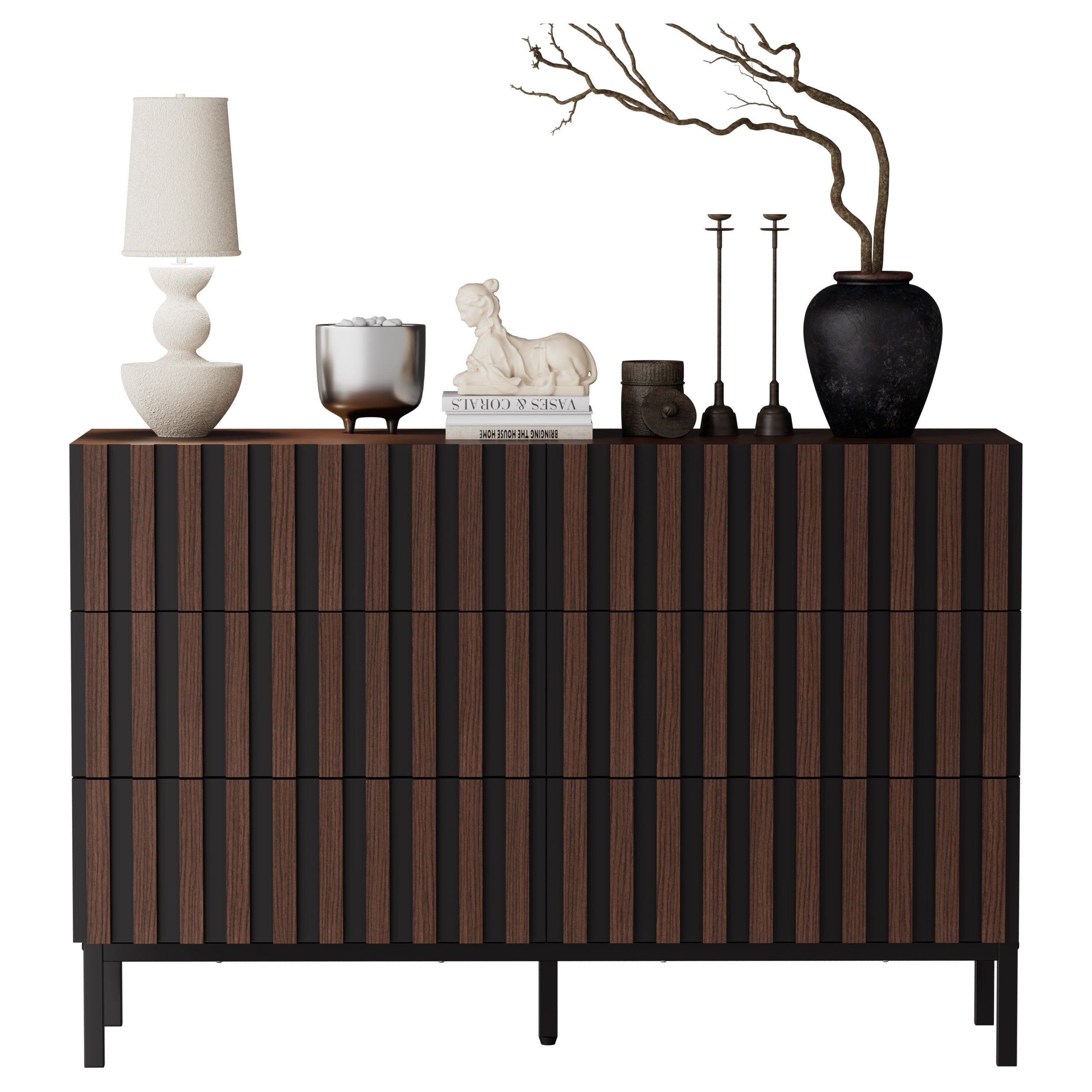 UEV Kommode schmal mit Schubladen, Sideboard für Wohnzimmer Schlafzimmer Flur (Packung, Aufbewahrungsschrank), Kippsicherung, Aufbewahrungskommode, TV Board Schubladenschrank Buffet