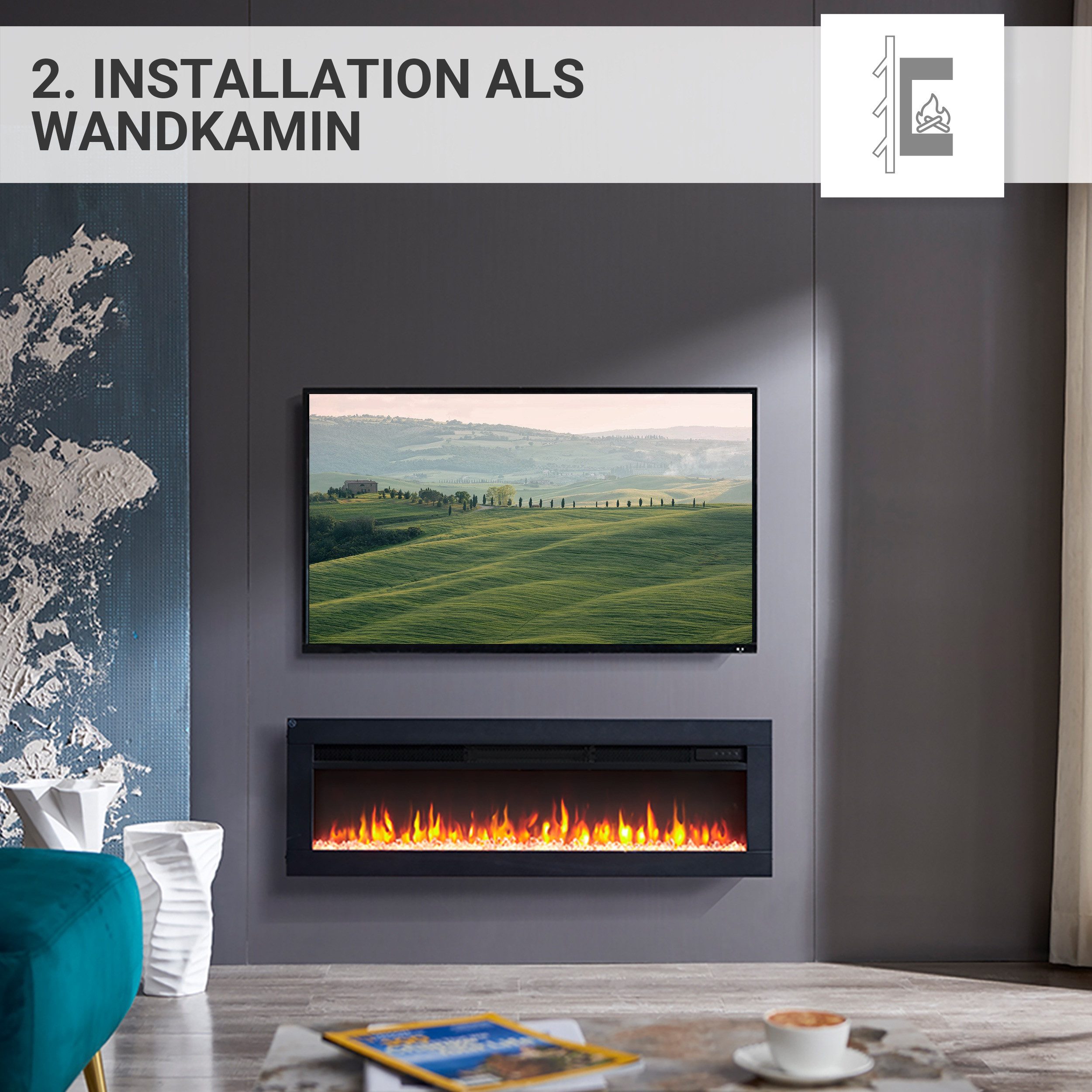 Balderia Elektrokamin Agnes 40, 3in1 Elektrokamin für Stand-, Wand- oder Einbau-Montage