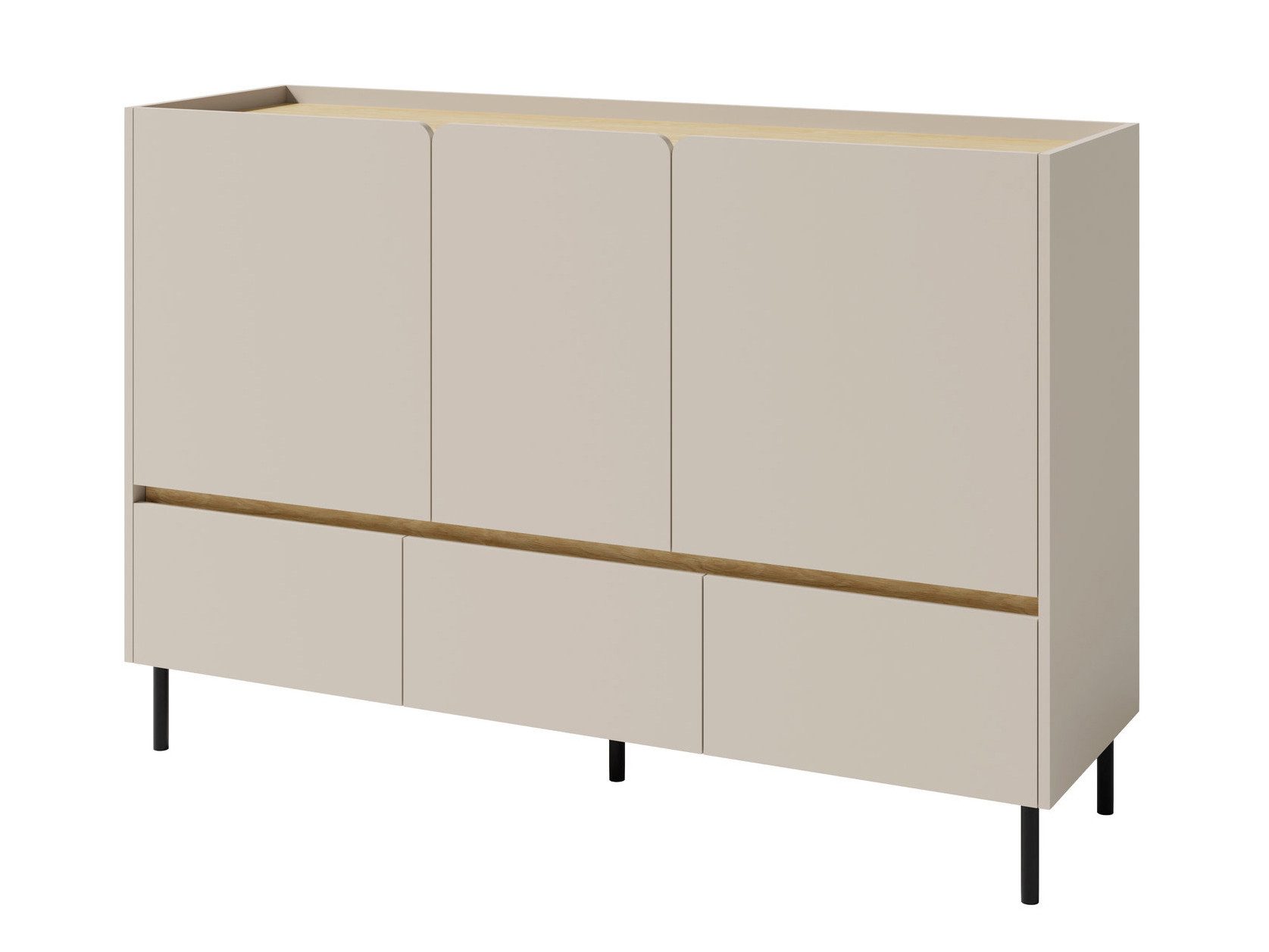 Beautysofa Kommode LICO mit 3 Schubladen, 3 Türen, 3 Regalböden (ideal für Jugendzimmer, Wohnzimmer, Büro), moderne Farben Sandbeige oder Eukalyptus
